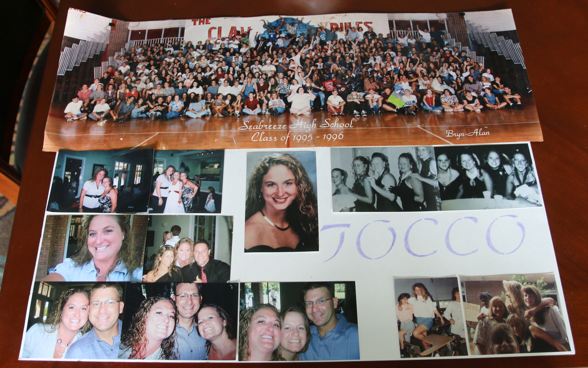 A poster of photos of Christina Tocco, a 1996 Seabreeze High School graduate, was showcased at her Celebration of Life on July 24. Photo by Jarleene Almenas