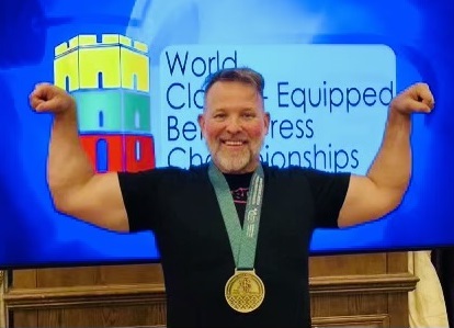Todd Barger won a gold medal with a bench press lift of 397 pounds, finishing ahead of Mongolia, Canada and Ukraine