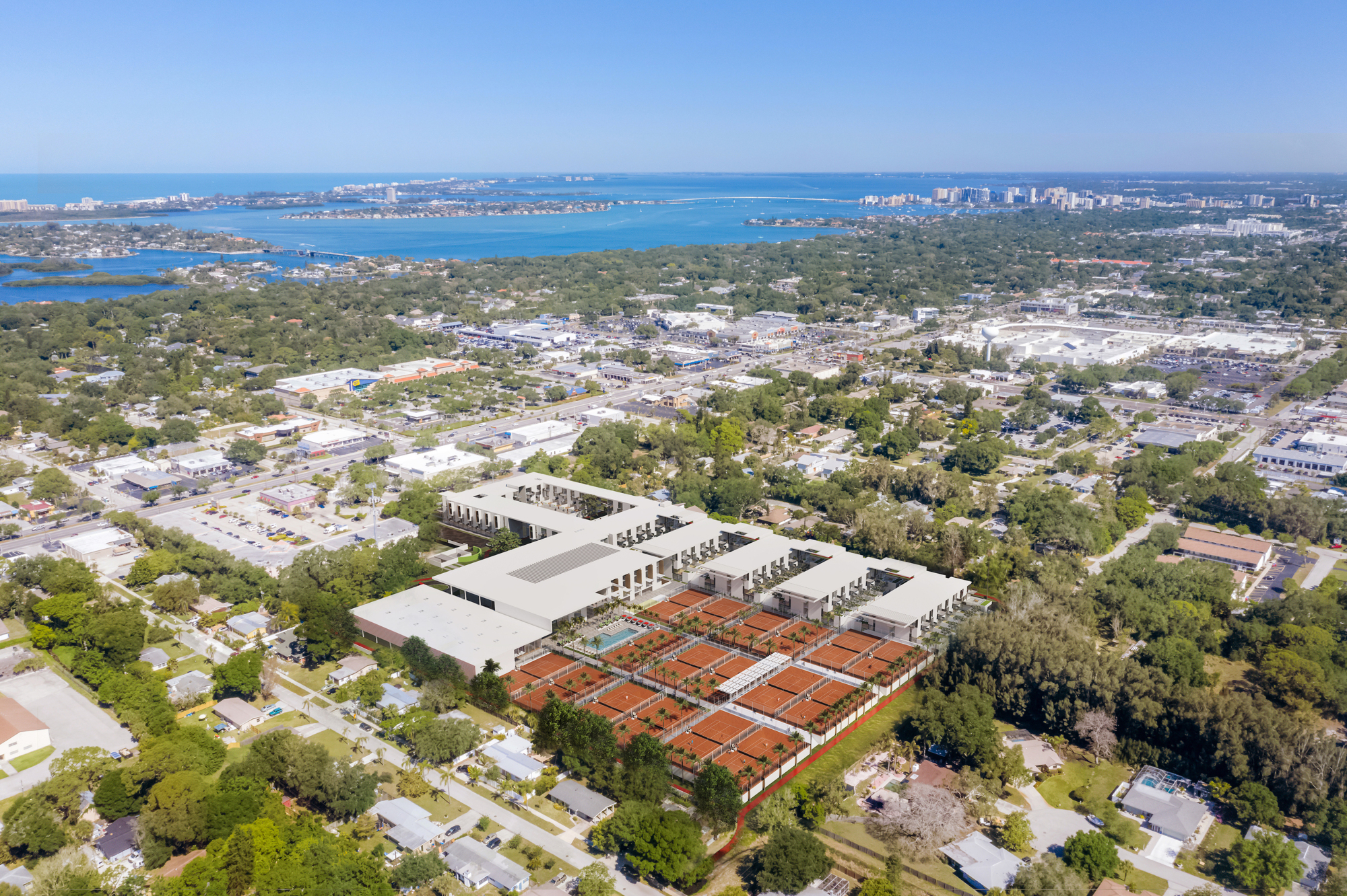 Courtesy/ Halflants + Pichette renderings. The planned redevelopment project for the Bath & Racquet Club in Sarasota includes 277 residential units and 45,000 square feet of commercial/retail space.