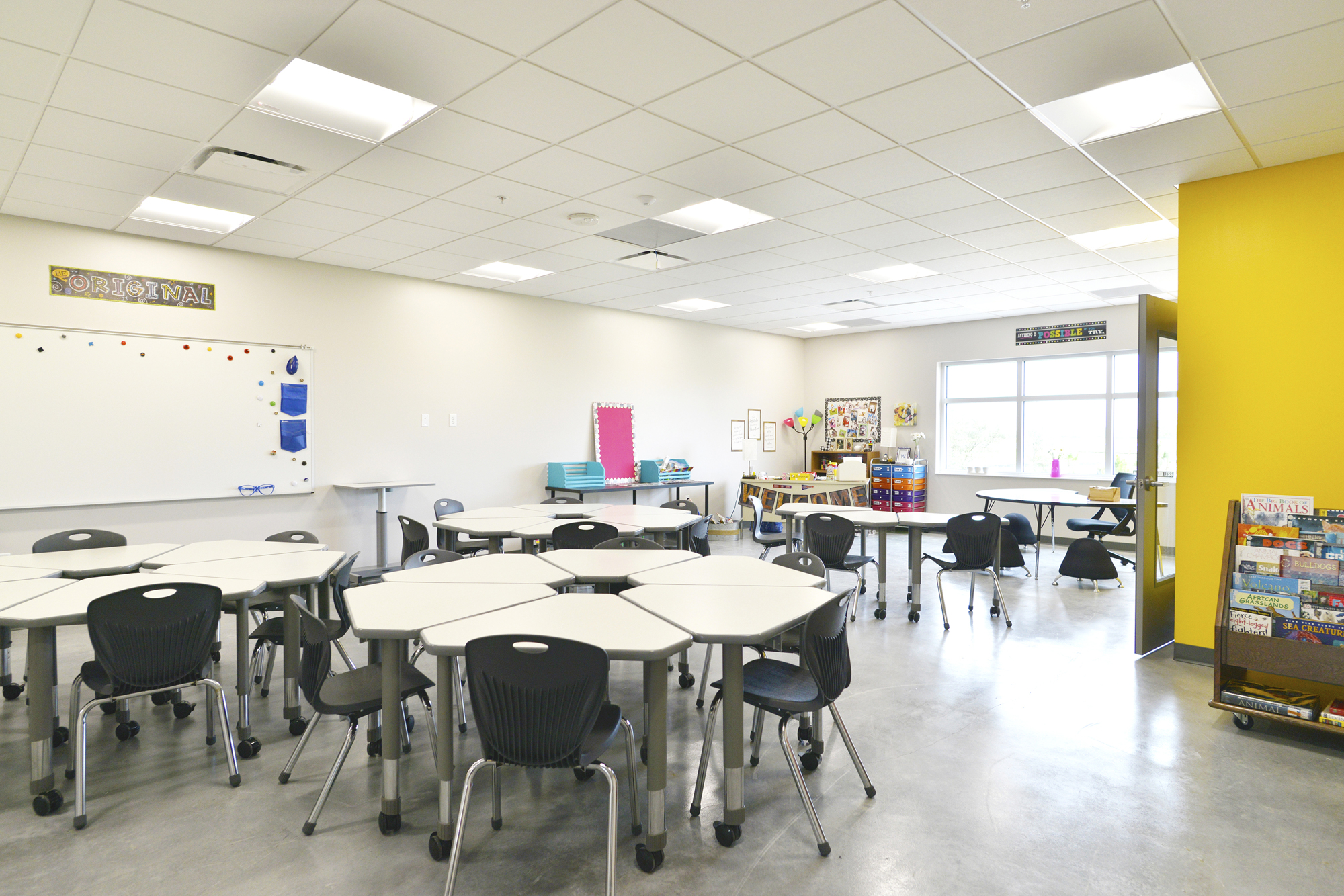 Movable desks to create a variety of work spaces in the classrooms at Babcock Neighborhood School. Courtesy DeAngelis Diamond.