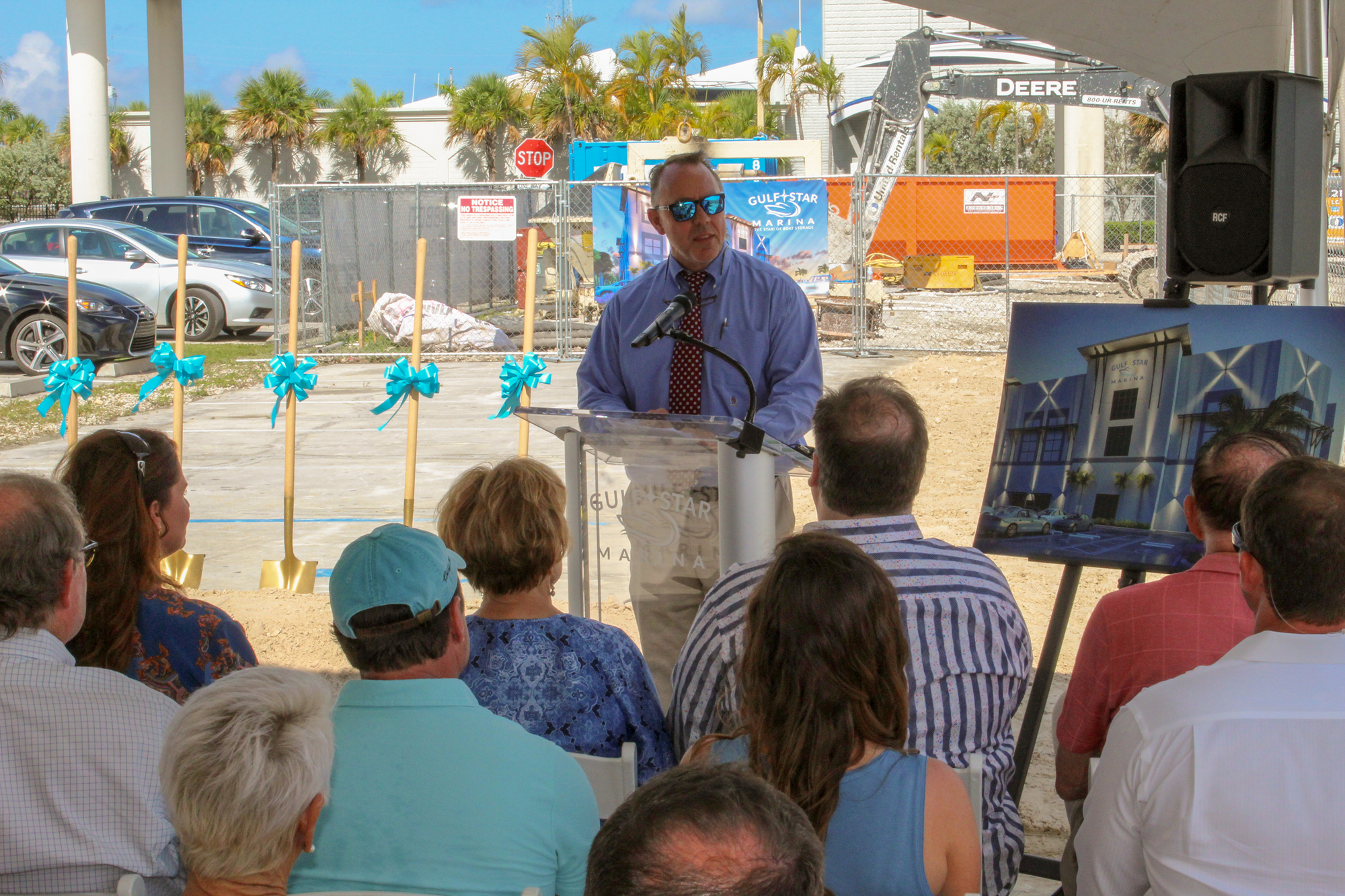 Todd Carroll, owner of Carroll Properties, speaks at the Sept. 6 groundbreaking for Gulf Star Marina. Courtesy Carroll Properties