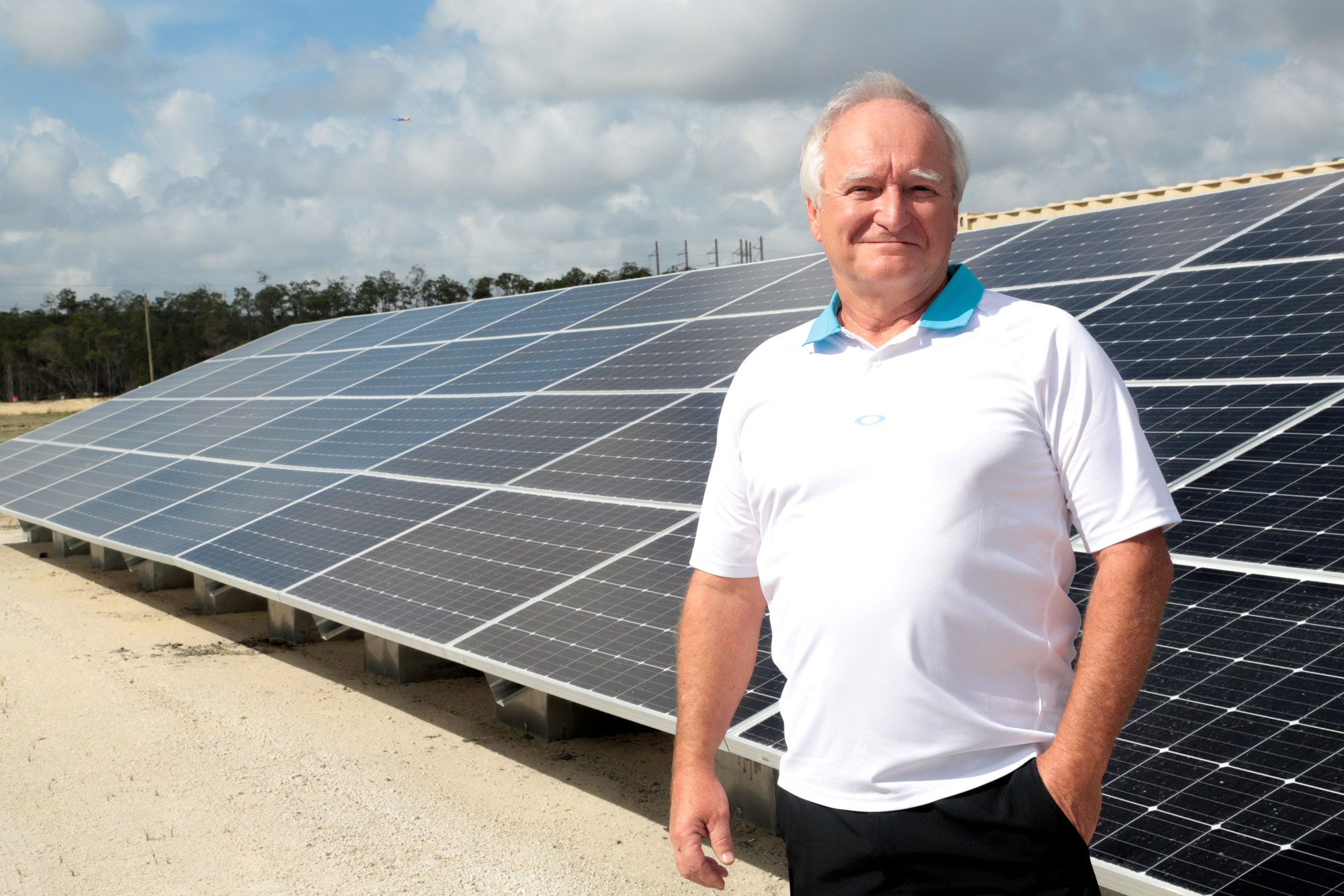 Paul Hardy is encouraging implementation of sustainable energy in  Alico ITEC Park. To set the example, this solar array powers the onsite trailer he uses for an office. Stefania Pifferi photo
