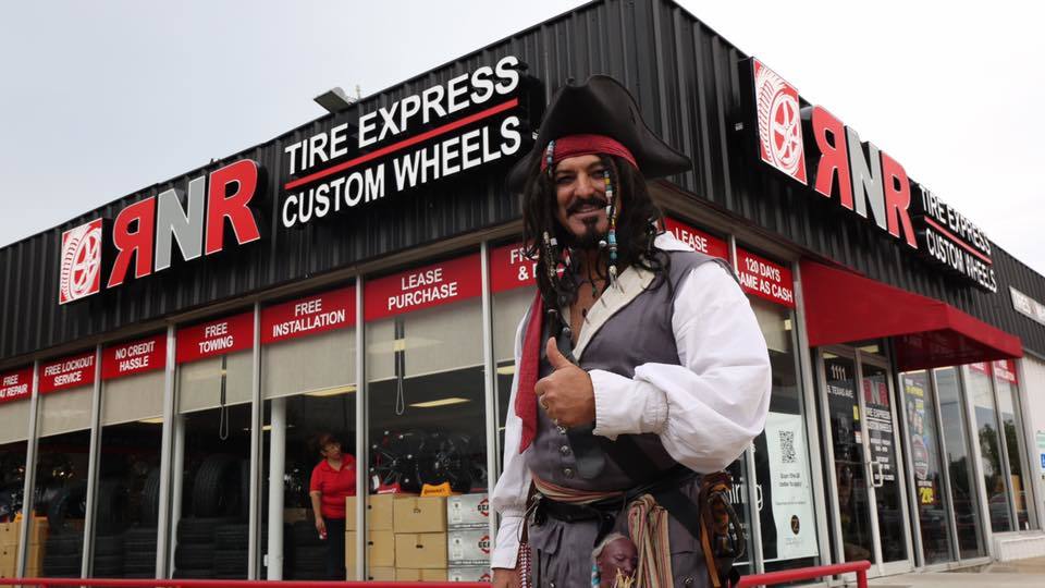 RNR Tire Express Vice President Vince Ficarrotta portrays Capt. Jack Spare at store openings across the country. Courtesy photo.