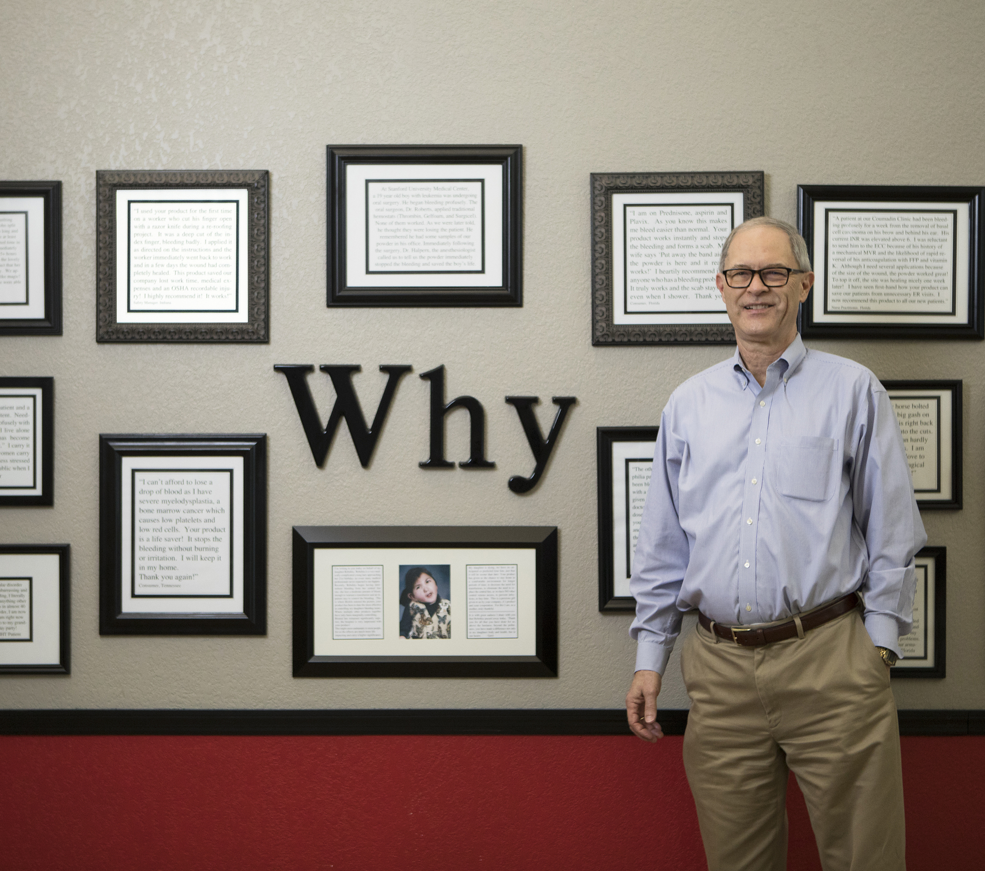Mark Wemple. Biolife CEO Stuart Jones in front of the company's Why wall.