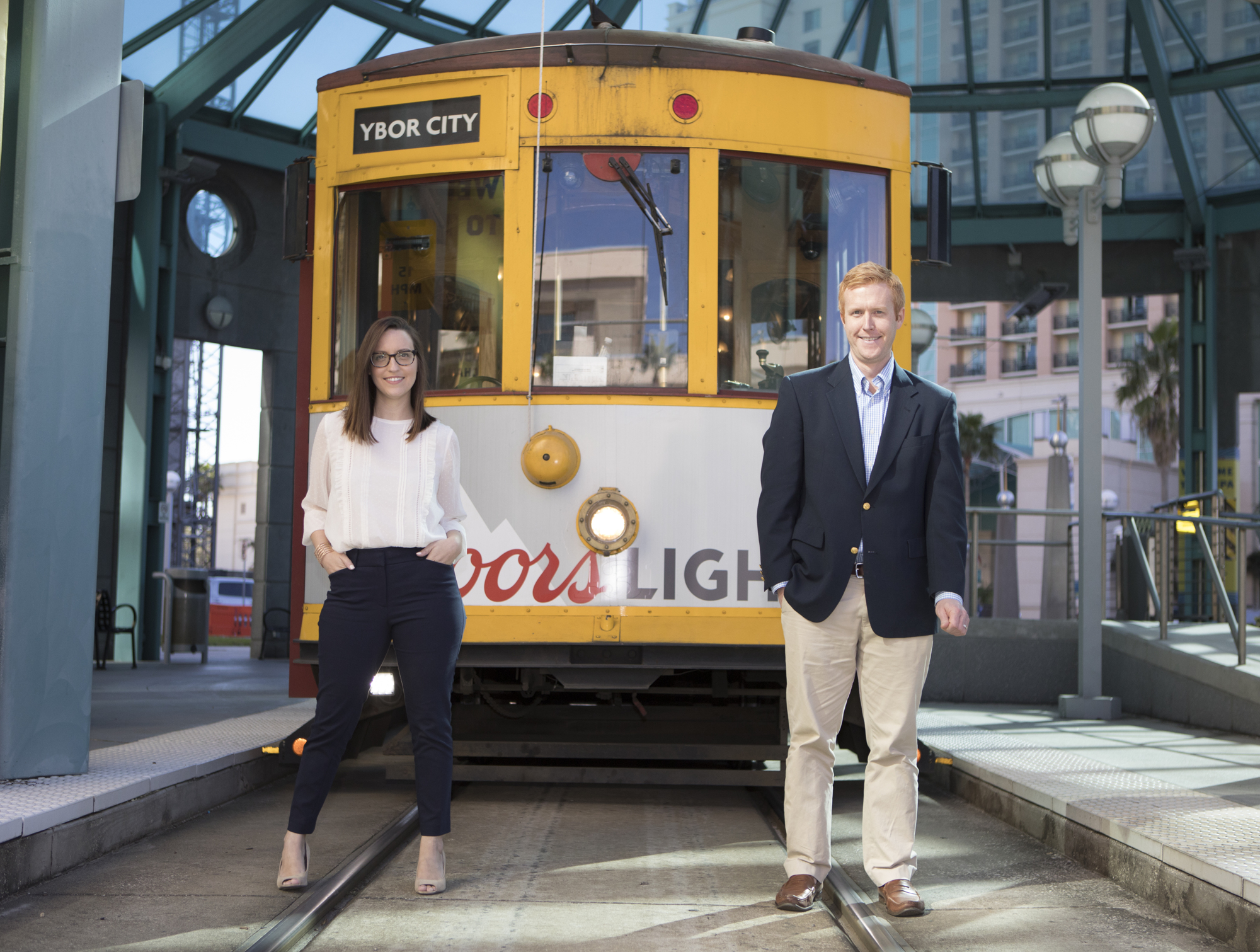Mark Wemple. Tyler Hudson and Christina Barker, pictured here at the TECO Line Streetcar statioin downtown Tampa, helped win passage of a sales-tax increase to fund transportation improvements in Hillsborough County.
