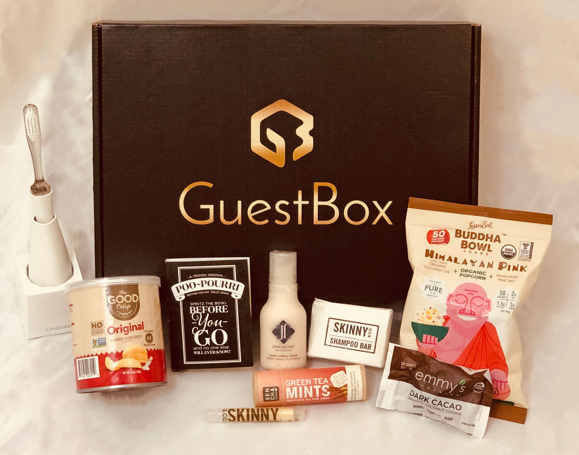 Courtesy. A GuestBox includes toiletries, snacks and skincare products for people staying at hotels and other rental properties.