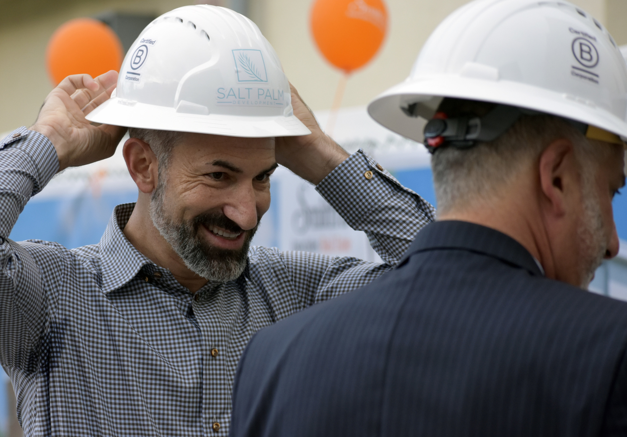 Salt Palm Development founder Jared Meyers, left, with St. Petersburg Mayor Rick Kriseman at the Dec. 12 groundbreaking for The Royal townhome building. Courtesy photo.