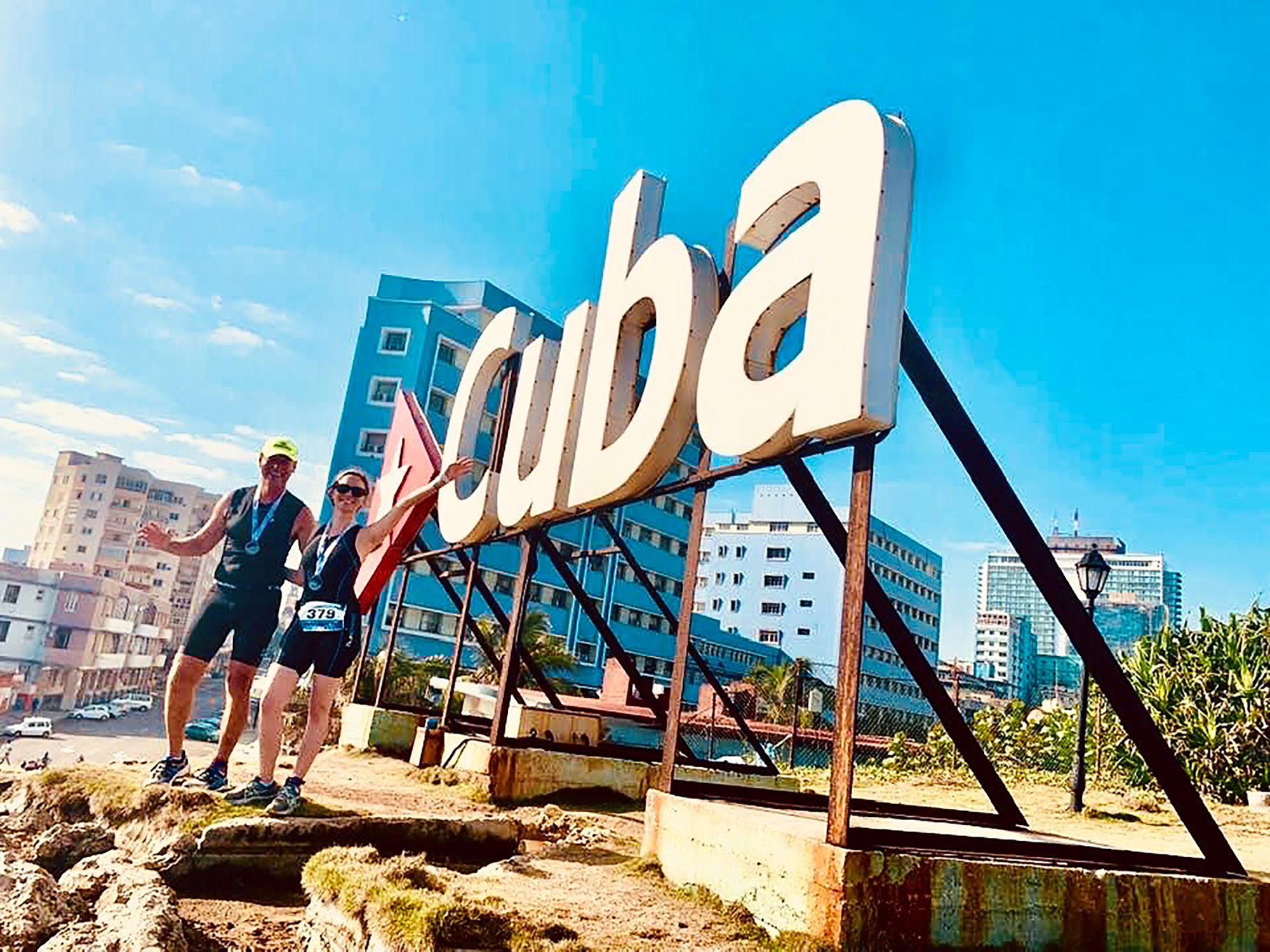 Courtesy. Chelsea Gruber and her dad, Bob, traveled to Cuba in 2019 to compete in a triathlon.
