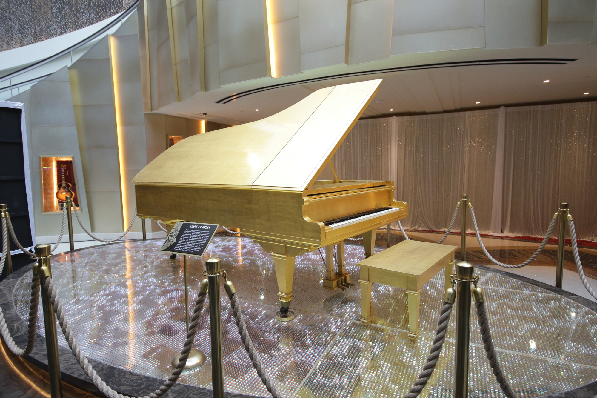 Elvis Presley's grand piano covered in 24-karat gold now greets visitors upon arrival to the Seminole Hard Rock Resort & Casino in Tampa. Courtesy photo.