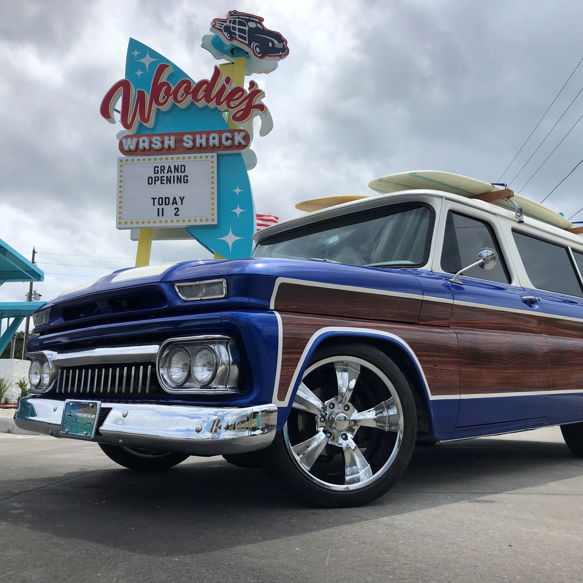 Woodie's Wash Shack brand leans heavily on surfing and classic-car imagery. Courtesy photo.