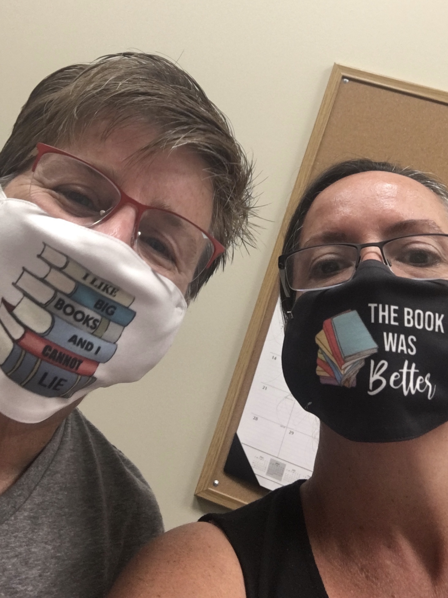 Courtesy. Dominique Rosenbloom, store manager, and Sherri Wentz of Barnes & Noble. Booksellers will wear masks, and in true Barnes & Noble fashion, they’ll sport a variety of book-themed masks.
