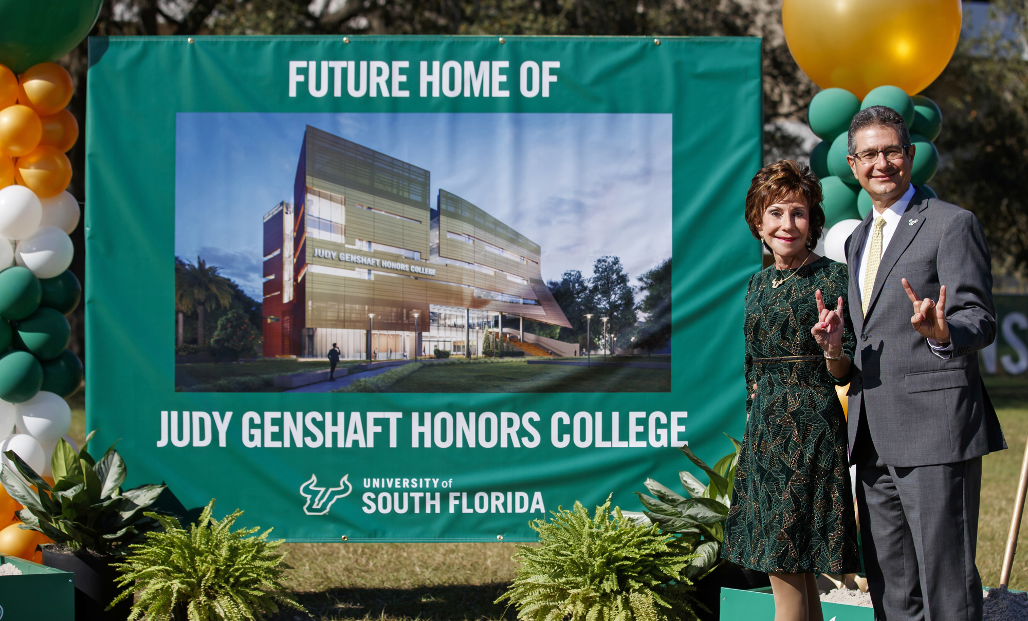 Courtesy. Former USF President Judy Genshaft and her husband, Steve Greenbaum, contributed $20 million to the cost of the new honors college building, expected to open in fall 2022.