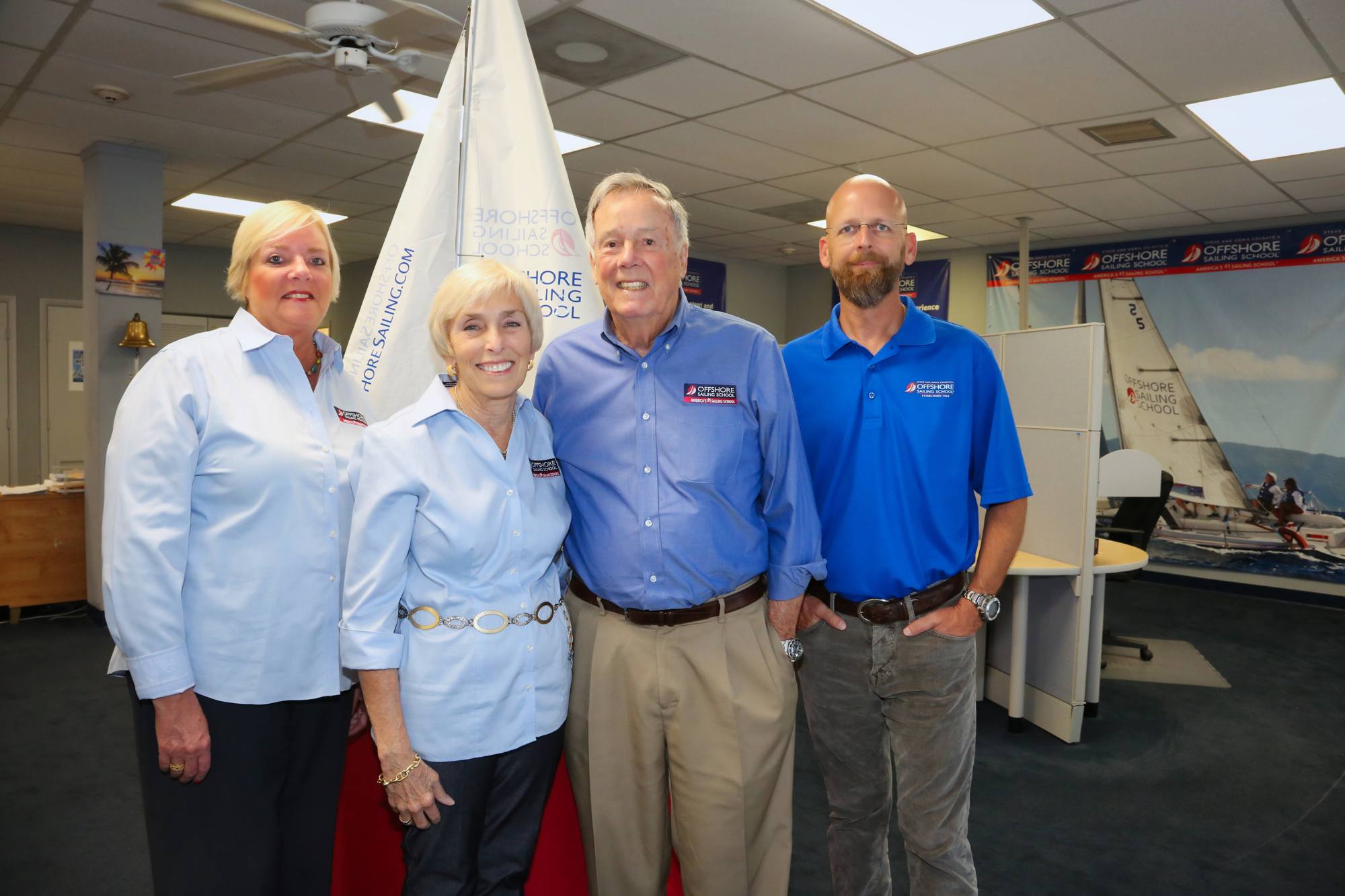 Stefania Pifferi. Beth Oliver and Bryce Jackson , far left and far right, realize they have a lot to live up to in taking on bigger leadership roles for Offshore Sailing School, which Steve and Doris Colgate have run for more than 55 years.