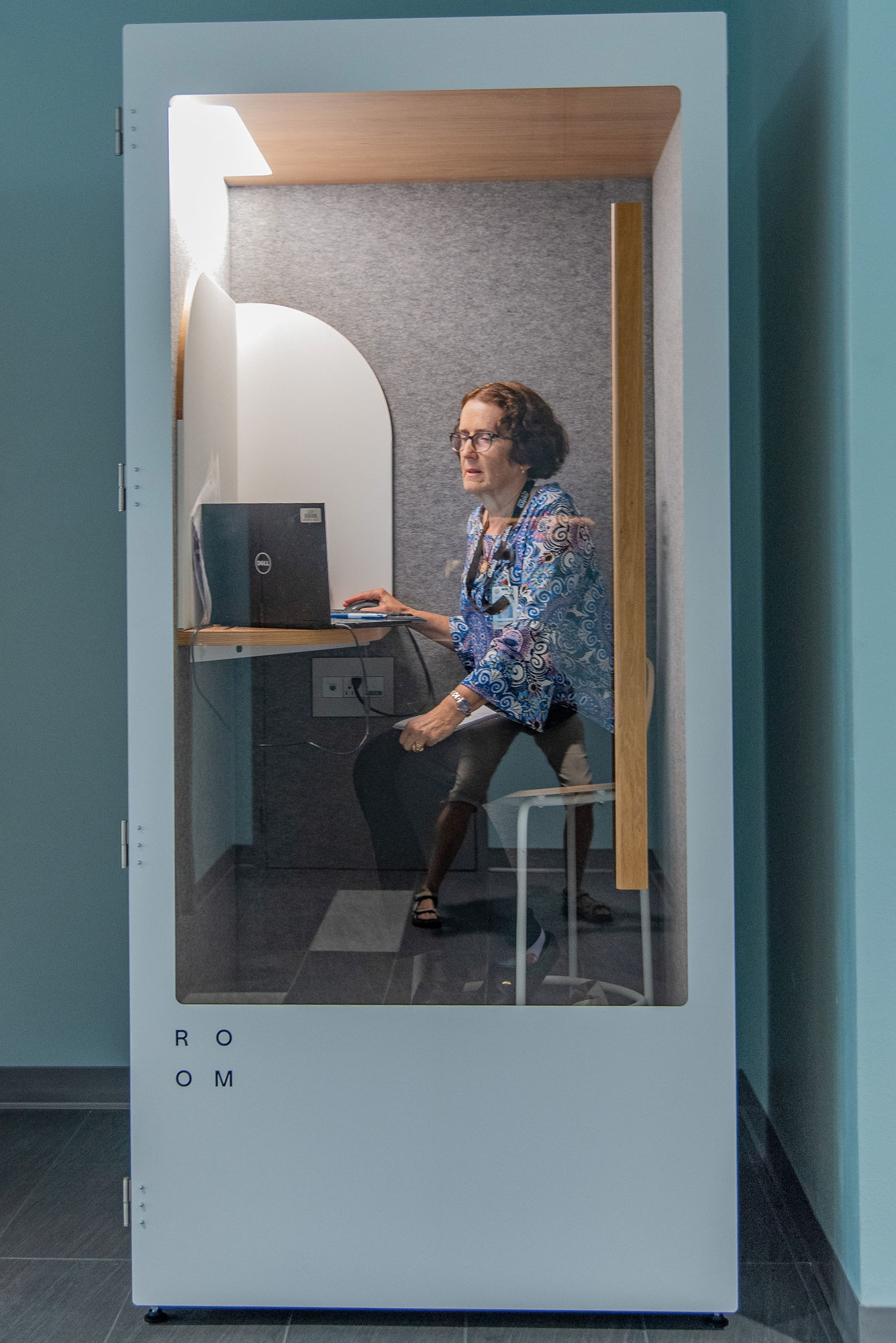 Sax. Helen Shone uses one of the two soundproof privacy booths at the newly renovated 26 West Center in Bradenton.