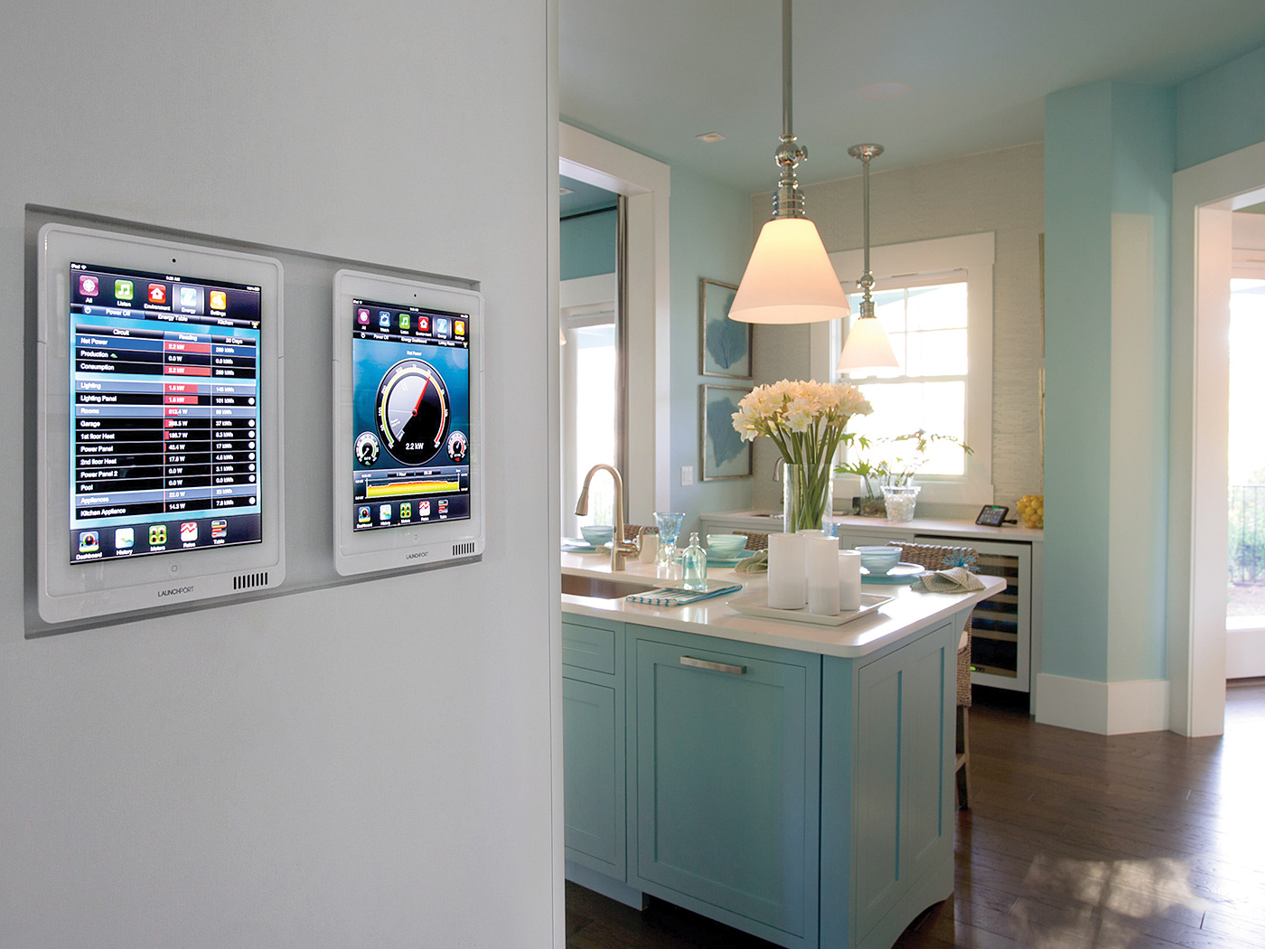 Glenn Layton Homes’ 2013 HGTV Smart House included wall-mounted control panels. Four years later, the same home automation features can be controlled by hand-held devices.