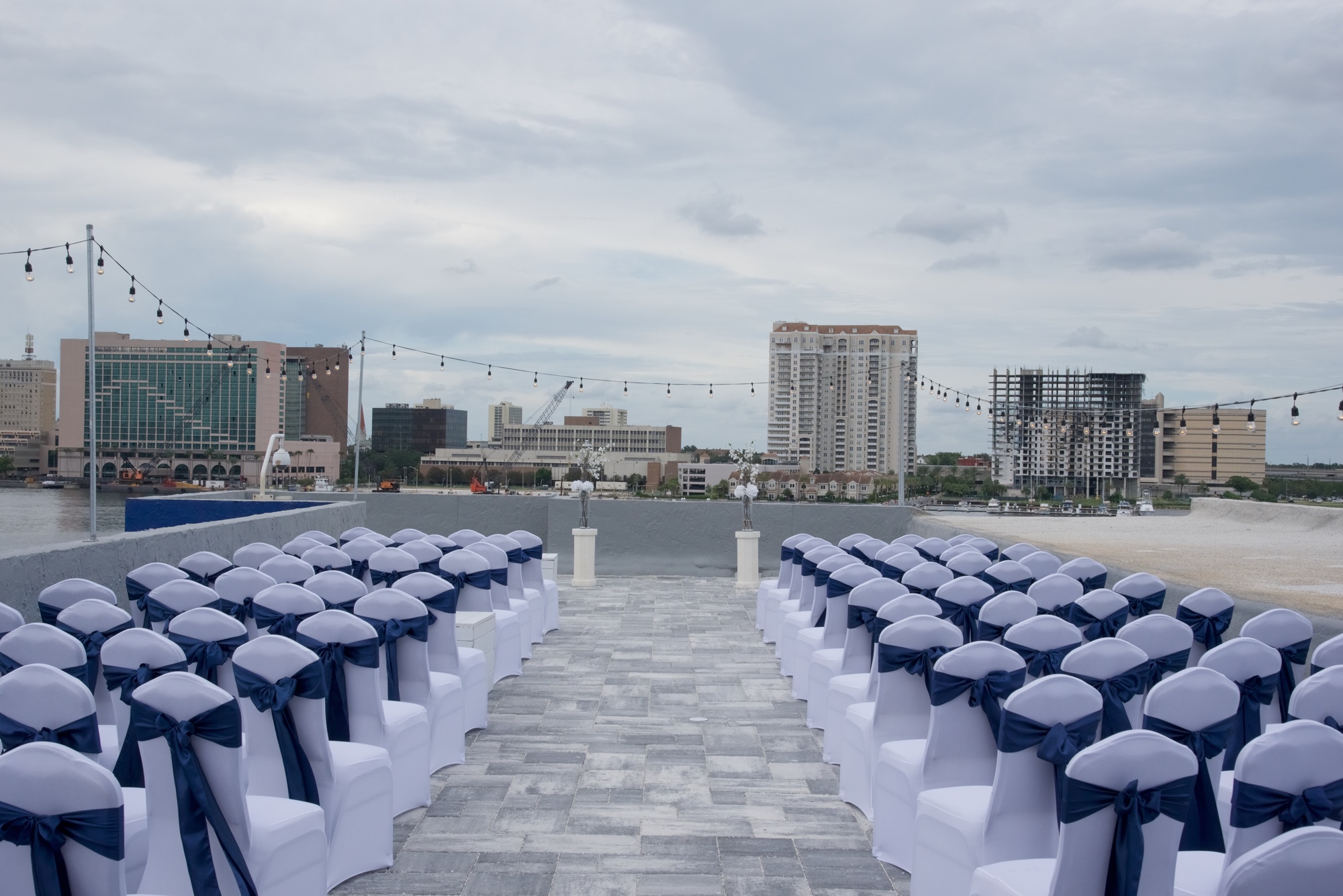 The outdoor patio on the fifth floor outside Topsider can be a venue for special events, such as weddings.