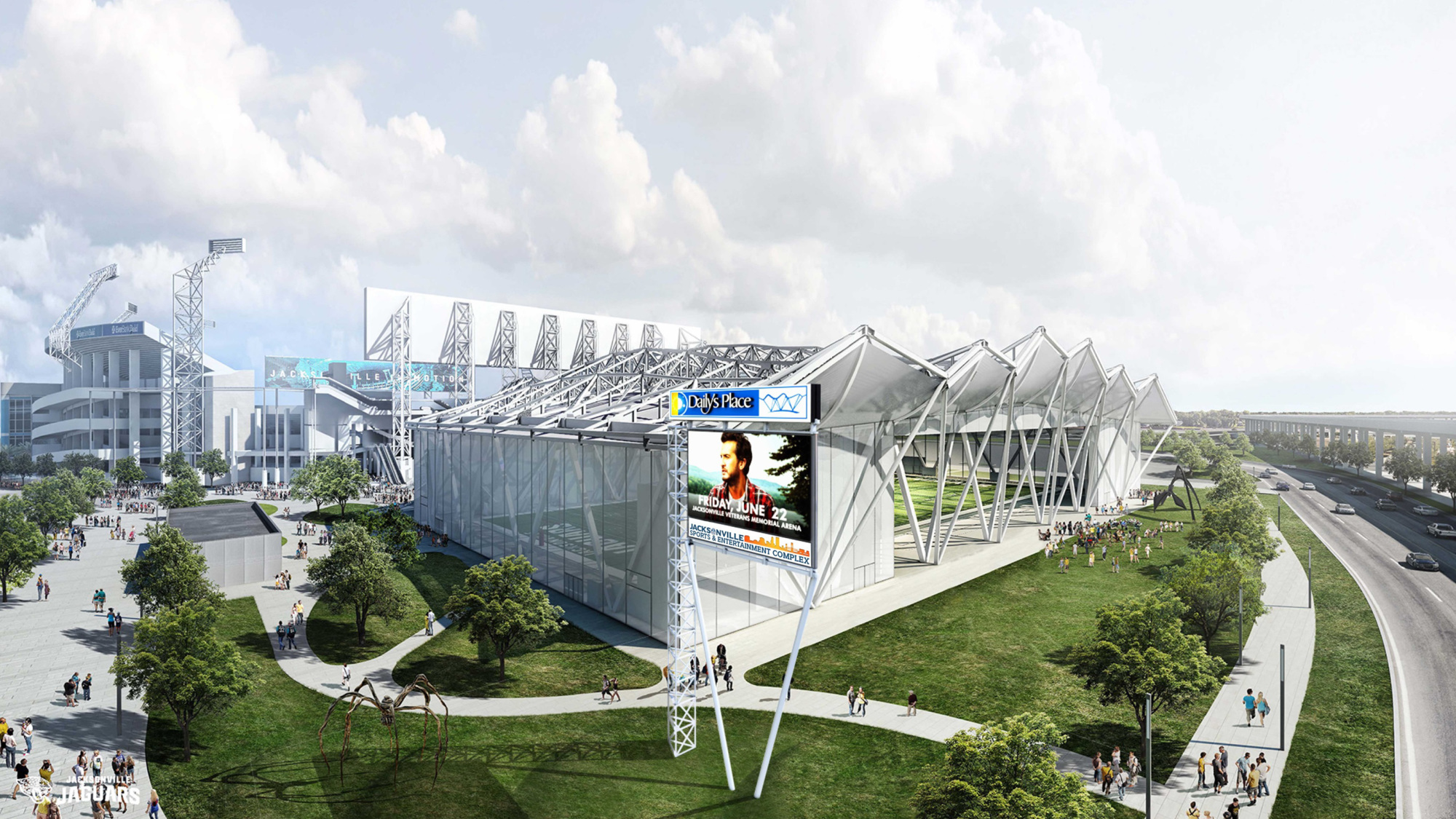 A 60-foot-6-inch tall digital marquee is proposed next to Daily’s Place amphitheater along Gator Bowl Boulevard.