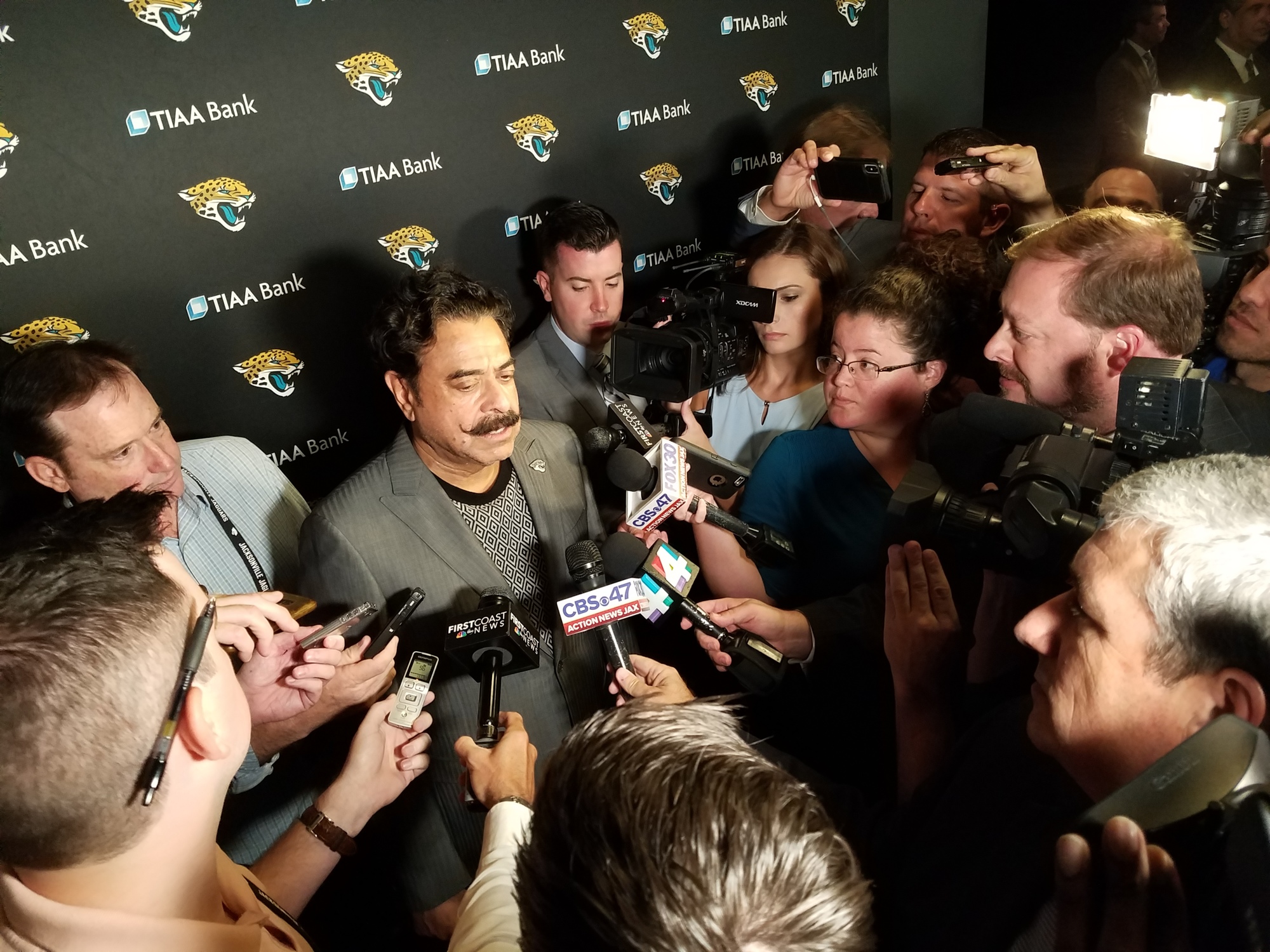 “The city has to grow and we have to have energy around the stadium and in the stadium,” Jaguars owner Shad Khan said as he met with reporters Thursday after the State of the Franchise event.