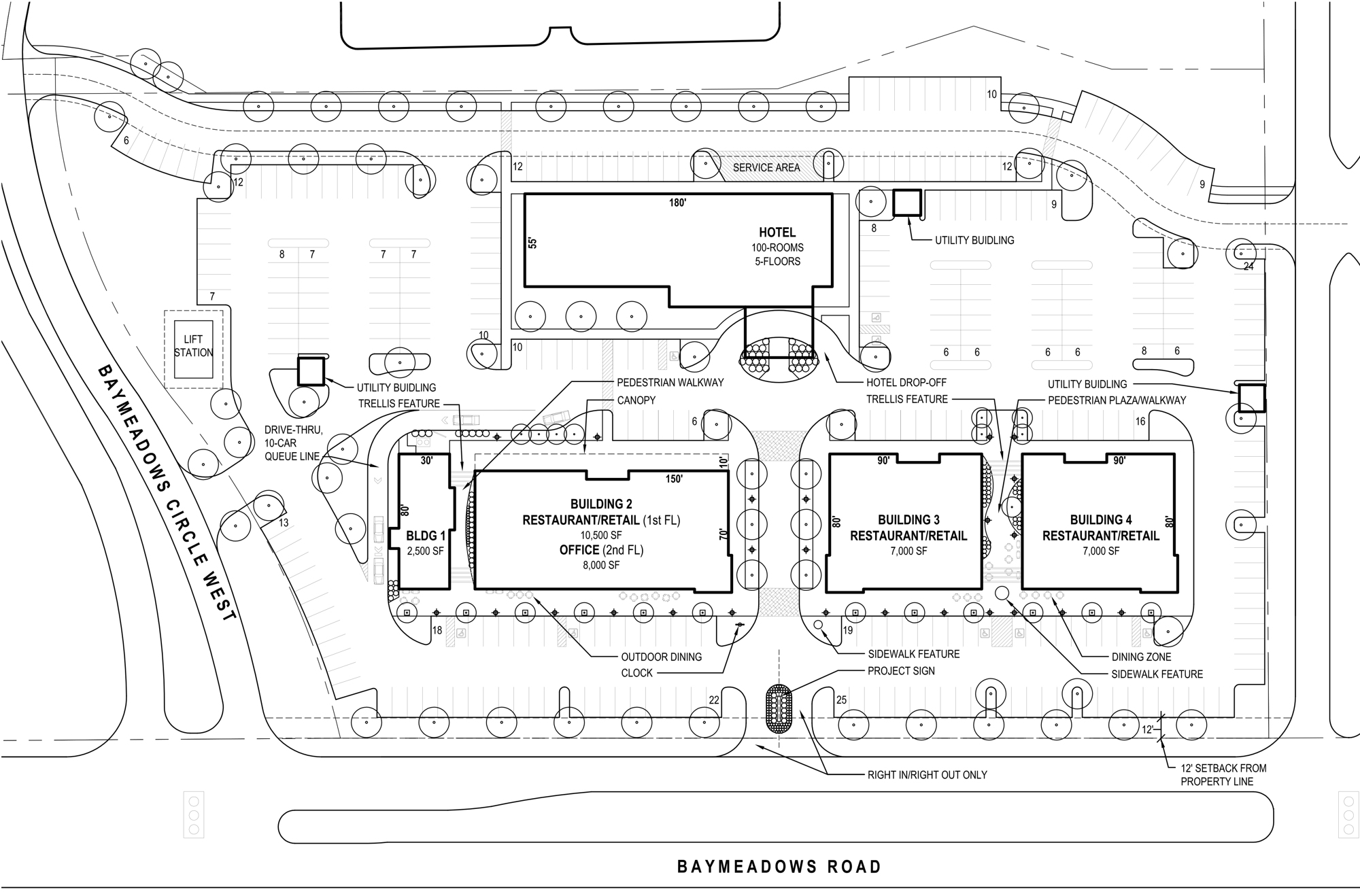 Site plan of the proposed mixed-use development at the former Baymeadows Golf Club.