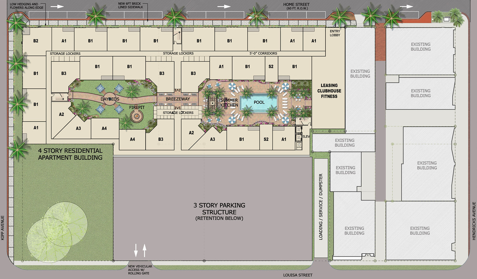 The site plan for Home Street Apartments.