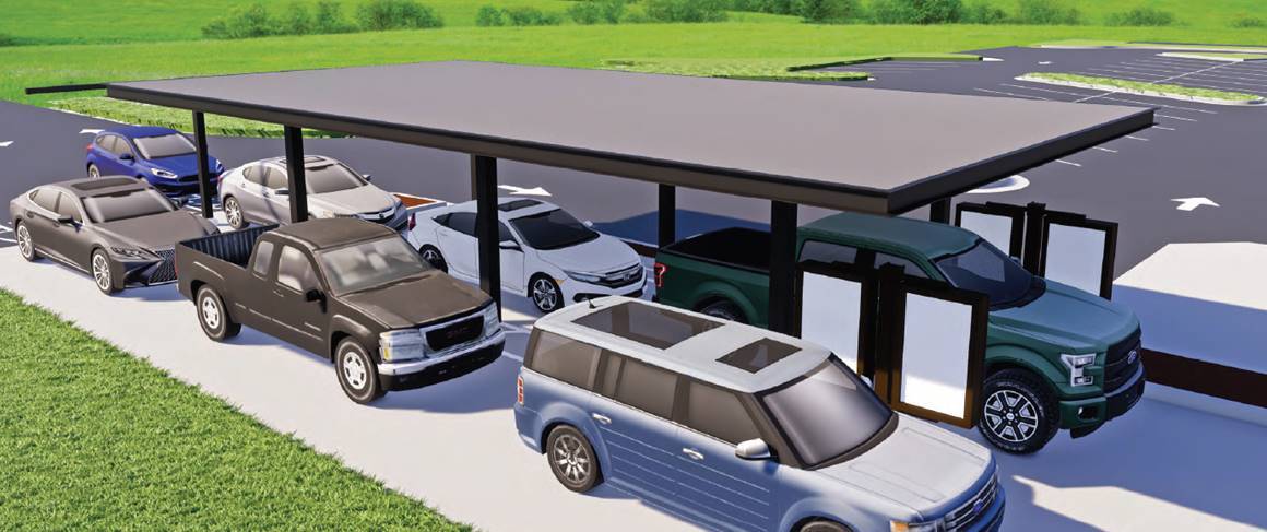 The new design for the Tinseltown Chick-Fil-A adds a second drive-thru lane covered by a canopy.
