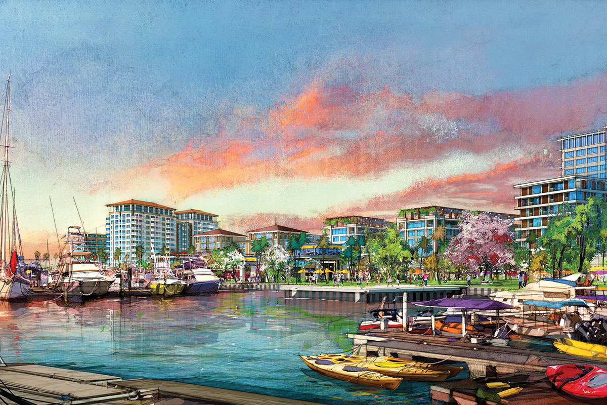 The District includes plans for residential, office space, retail, a hotel and a marina.