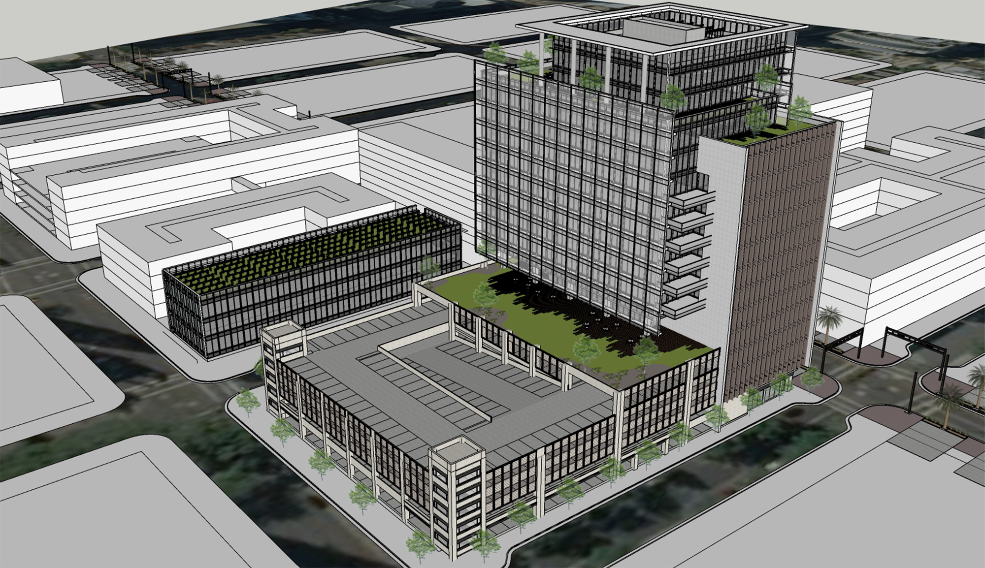SouthEast Development Group’s conceptual plans for an “Energy Innovation District” in Downtown Jacksonville would include a new headquarters for the city-owned utility JEA.