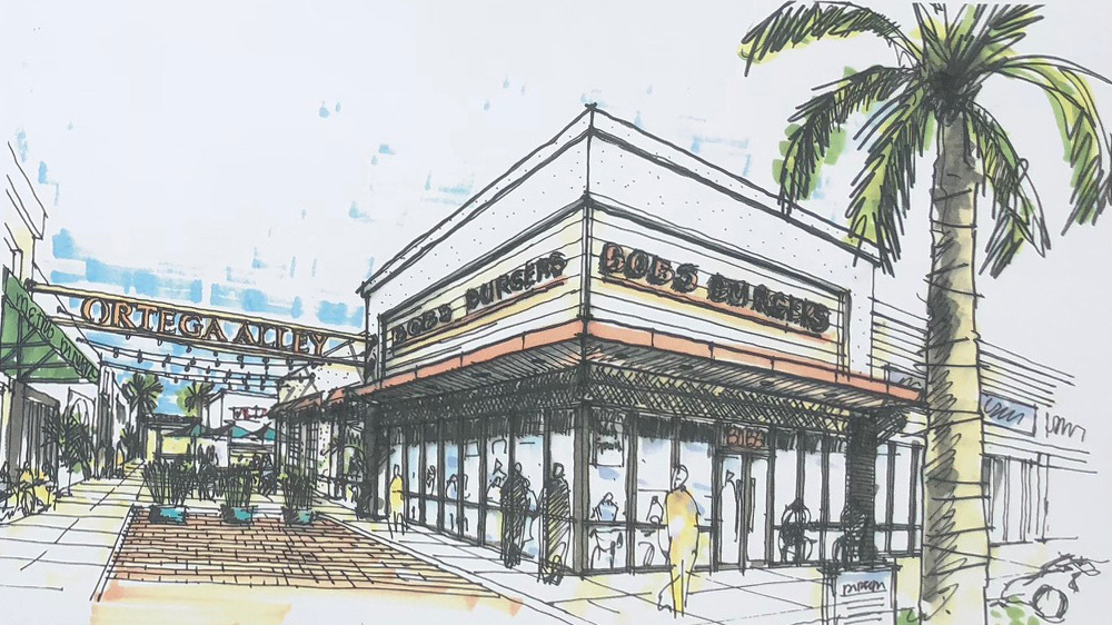 A rendering shows a retail plaza called 
