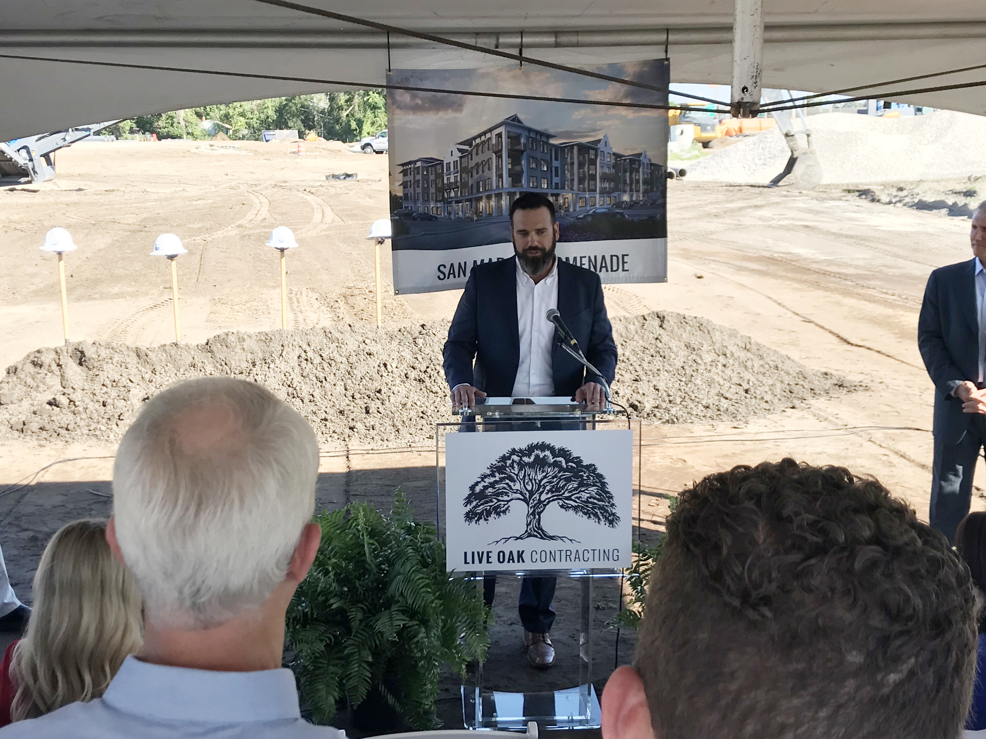 Paul Bertozzi, the president and CEO of Live Oak Contracting, the project contractor, speaks at the groundbreaking ceremony.