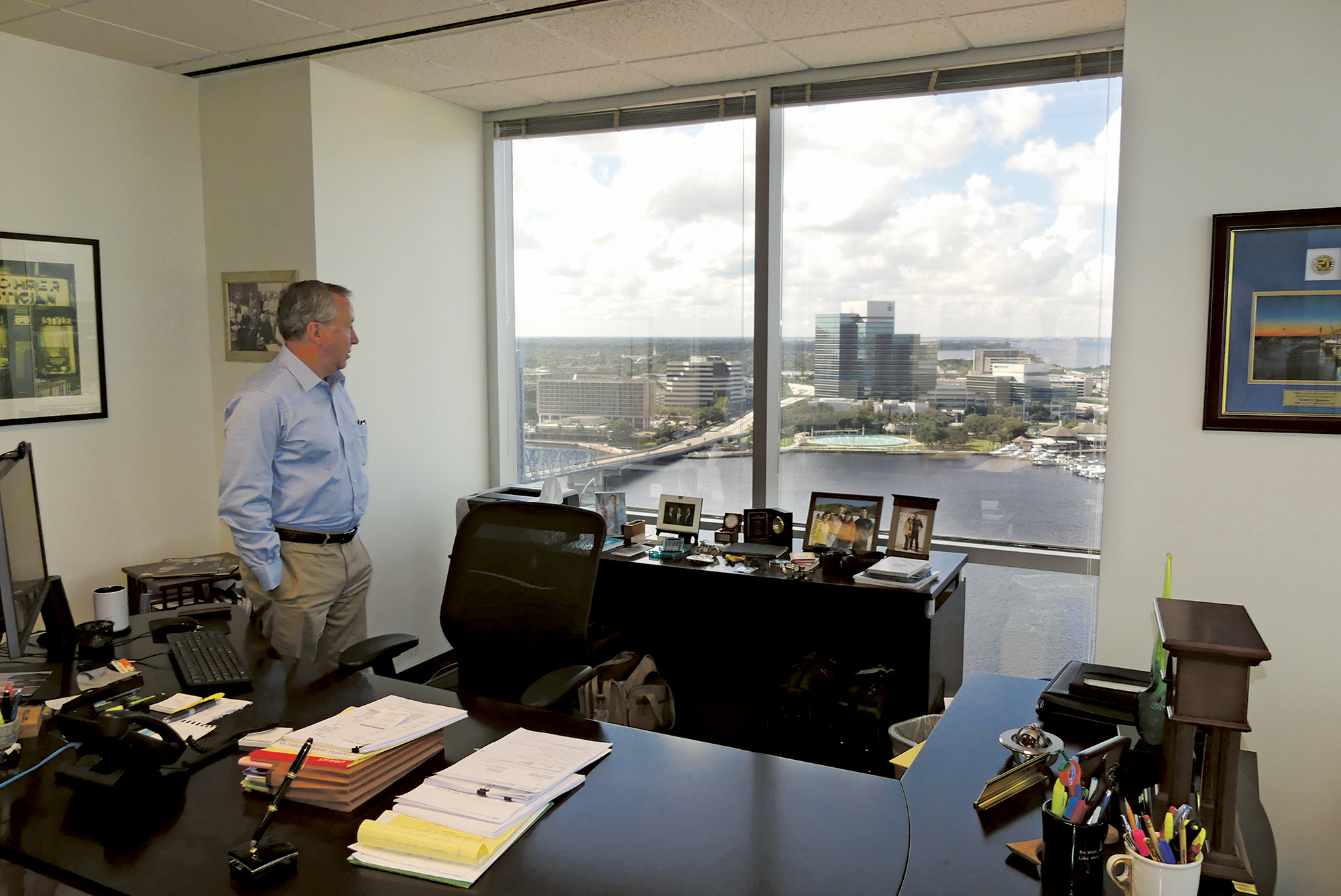Spohrer Dodd President and CEO Bob Spohrer has a view of the Southbank and St. Johns River from his new office.