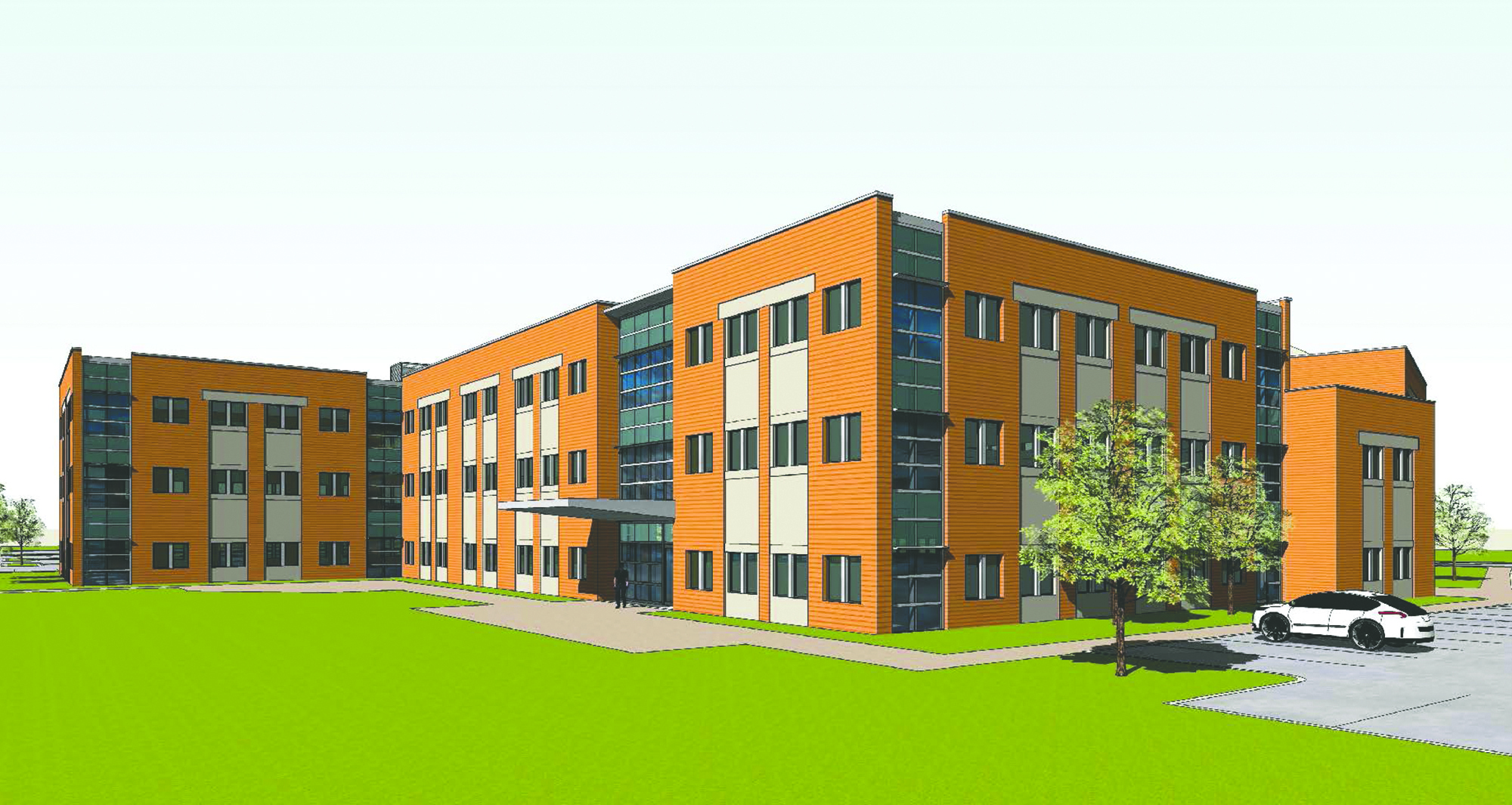 An artist’s rendering of the northwest view of the building. Construction is expected to be completed by fall 2019.