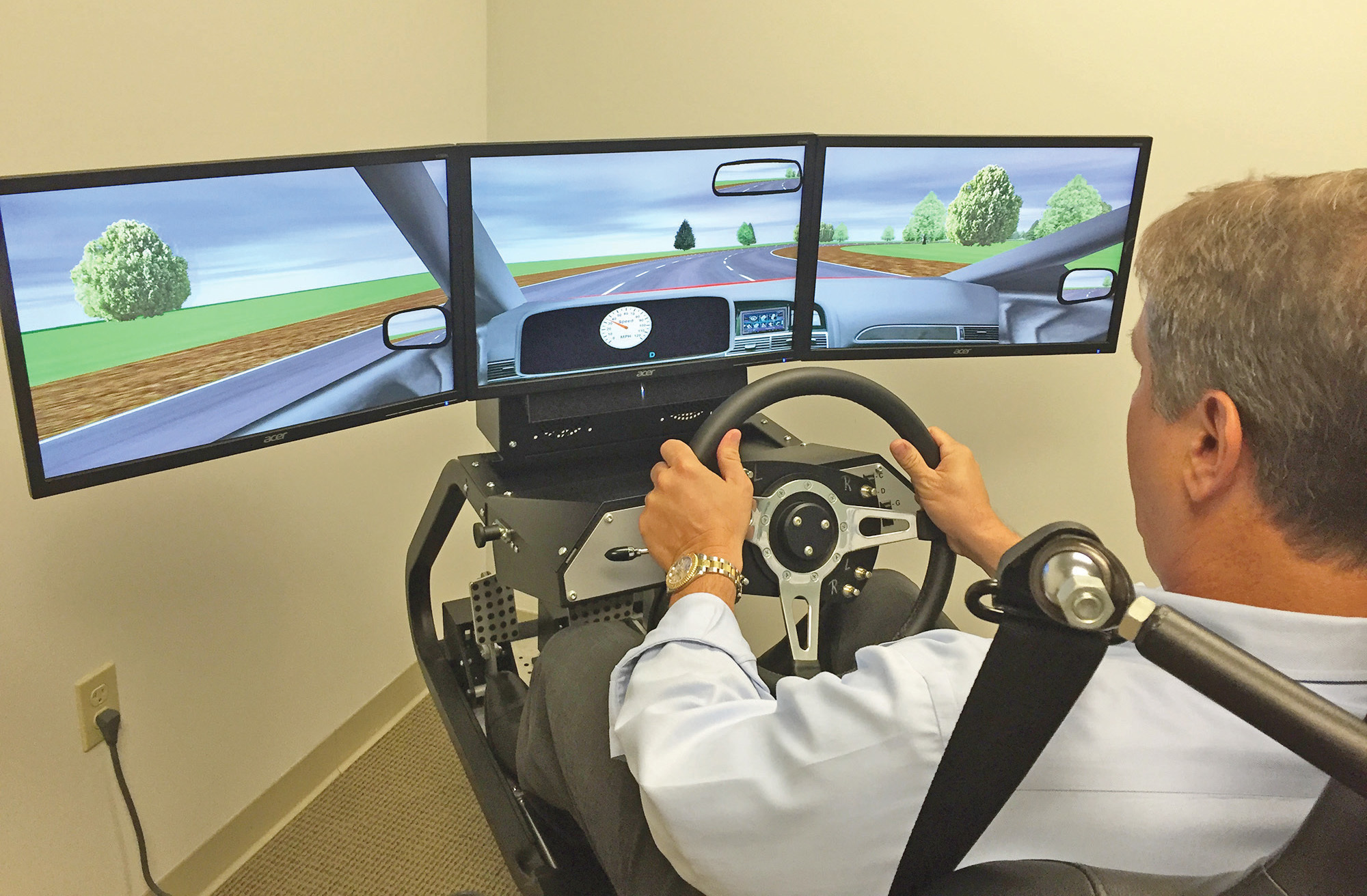 Designed to be more like a flight training simulator than a video game, the Apex Virtual Vehicle allows students to experience realistic driving situations.