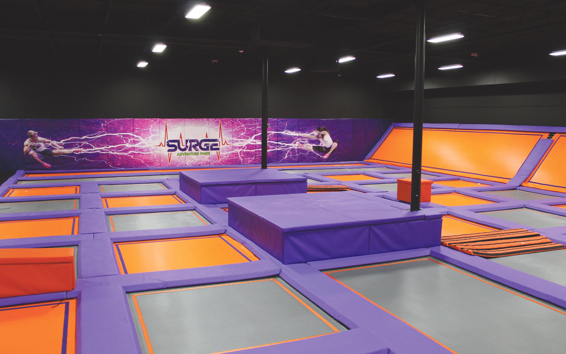 Surge Adventure Park will feature trampolines, a ninja course, zip lines, party rooms and more.