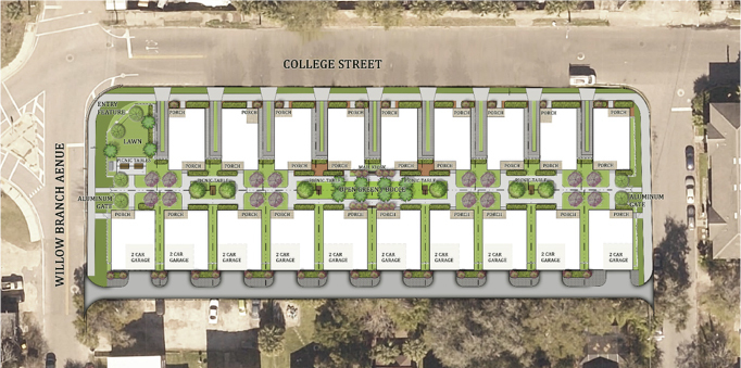 The site plan for the homes along College Street.