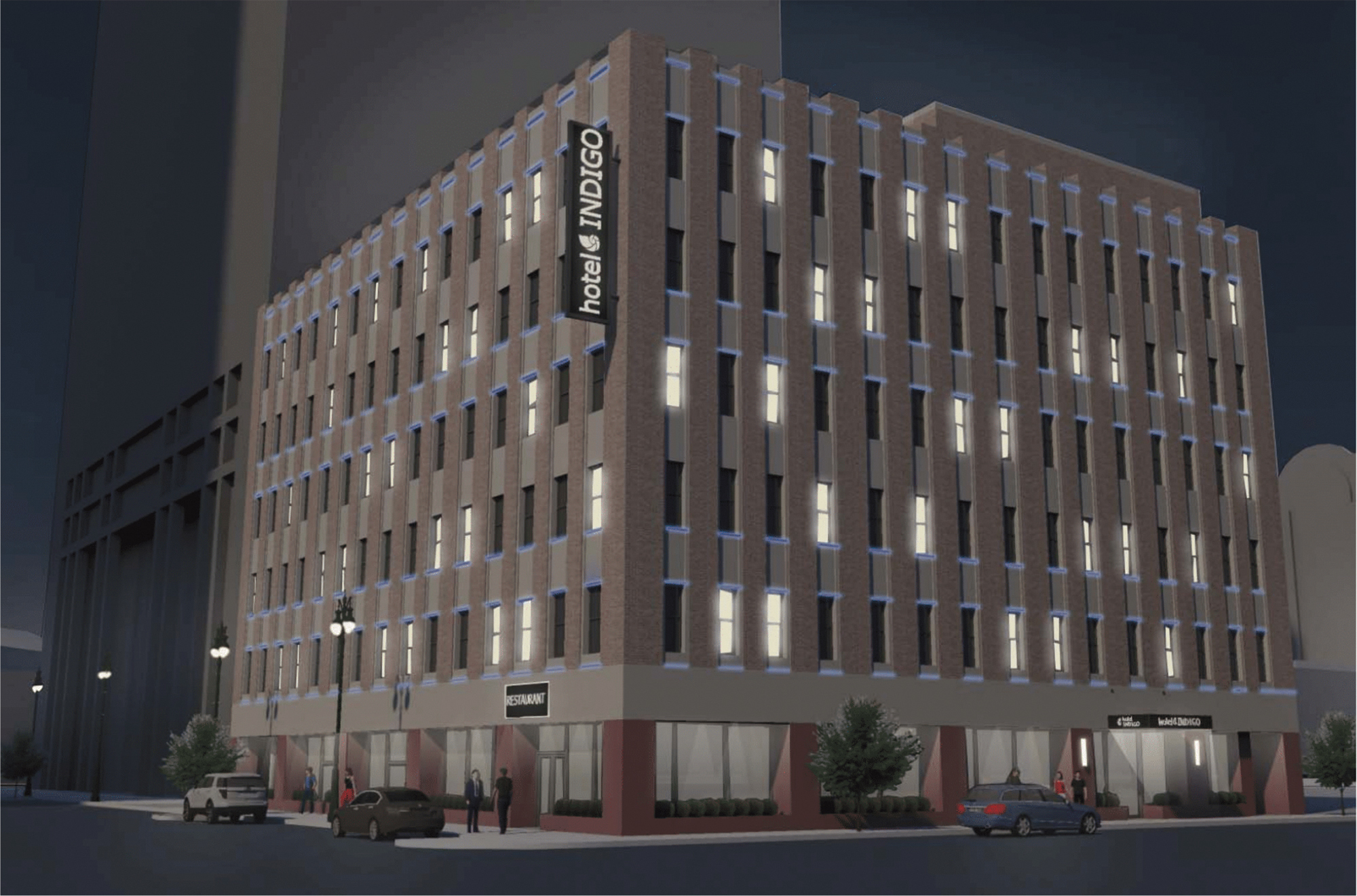 An artist's rendering of the Hotel Indigo planned for the former Life of the South building at 100 W. Bay St.