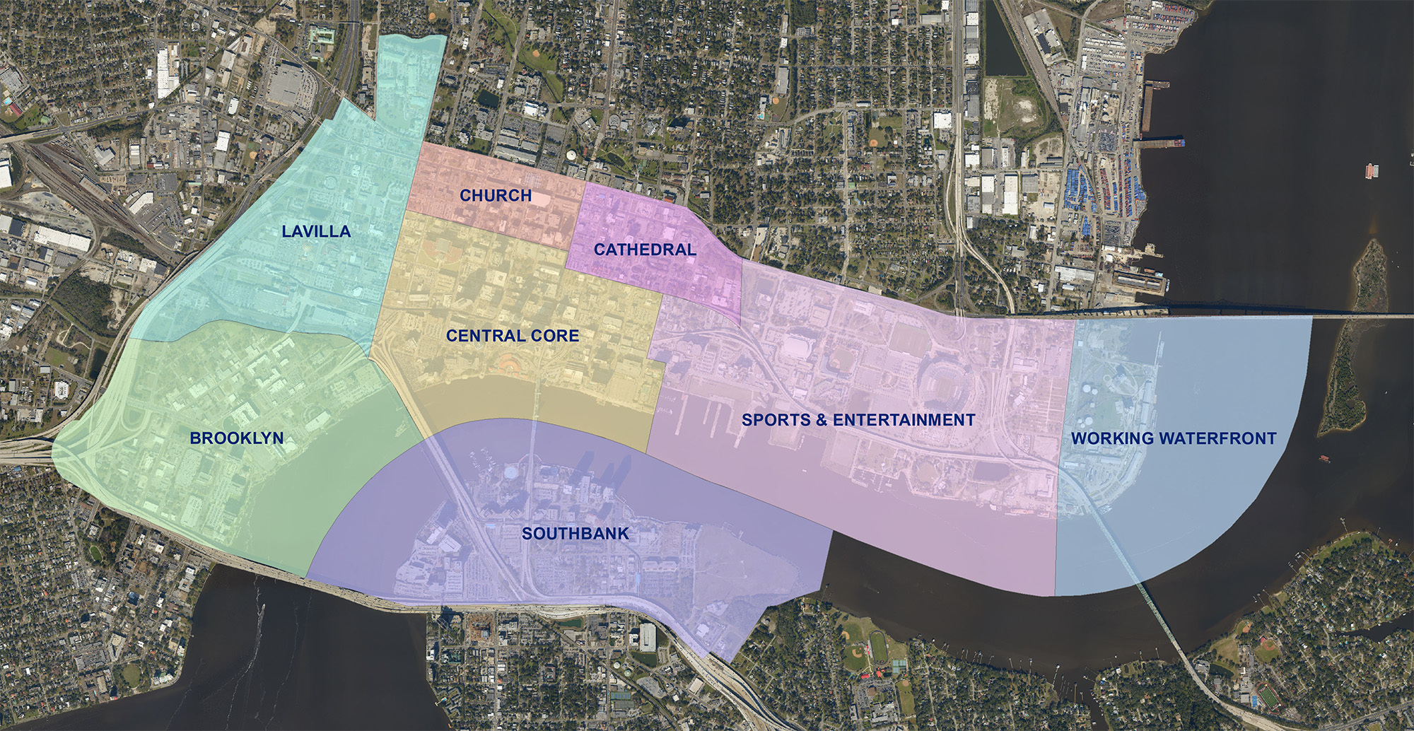 The new possible Downtown zoning overlay map has the urban core divided into eight sections.