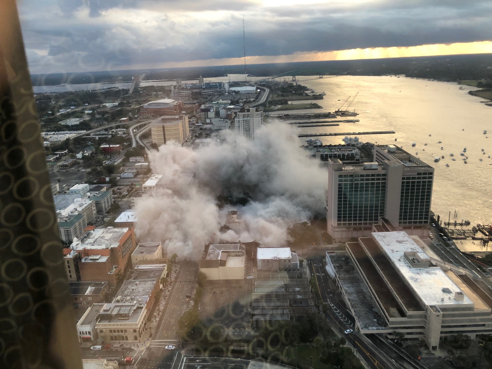 The implosion aftermath from The River Club at Wells Fargo Center. (Photo by Karen Brune Mathis)