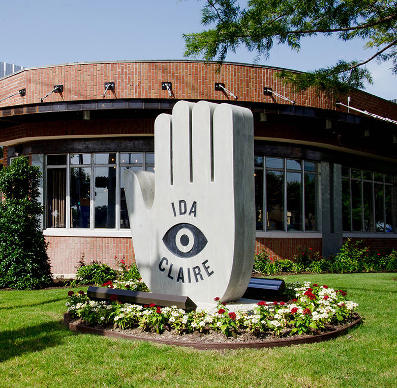 The Ida Claire restaurant in Dallas features a giant hand sign.