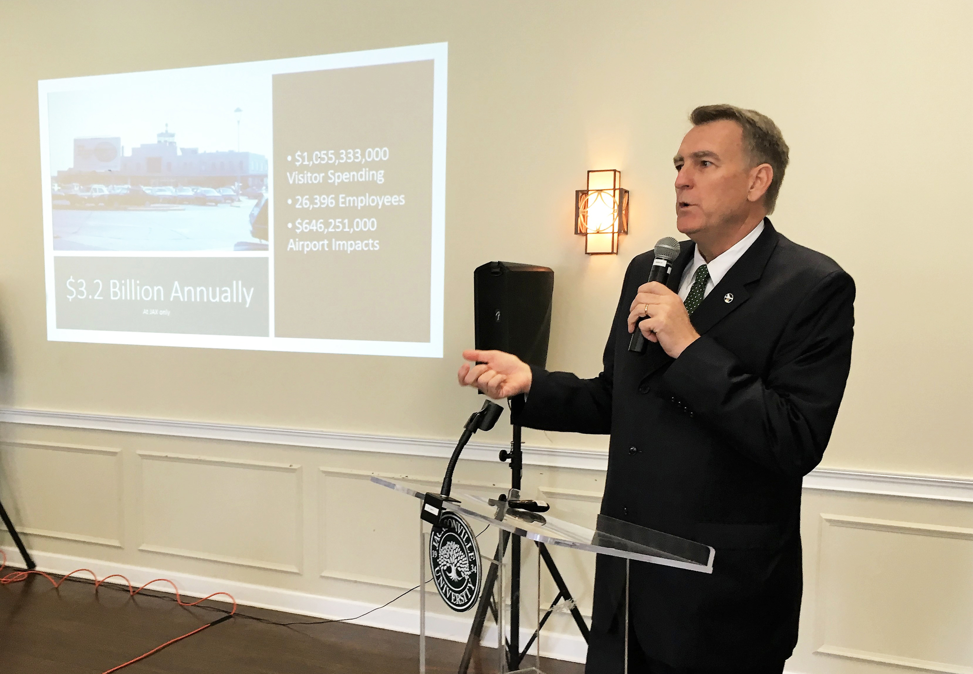 Jacksonville Aviation Authority CEO Mark VanLoh makes his presentation to the Economic Roundtable of Jacksonville on Tuesday. (Photo by Caren Burmeister )