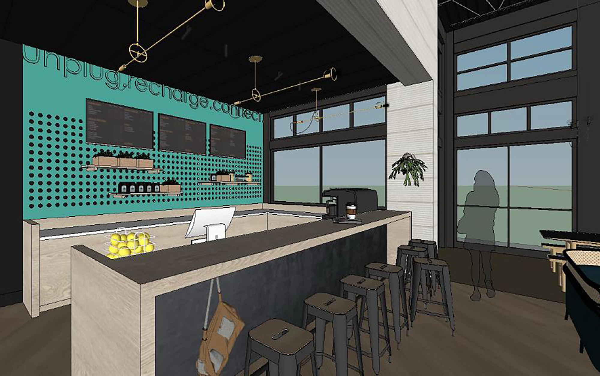 An artist's rendering of The Hub cafe.