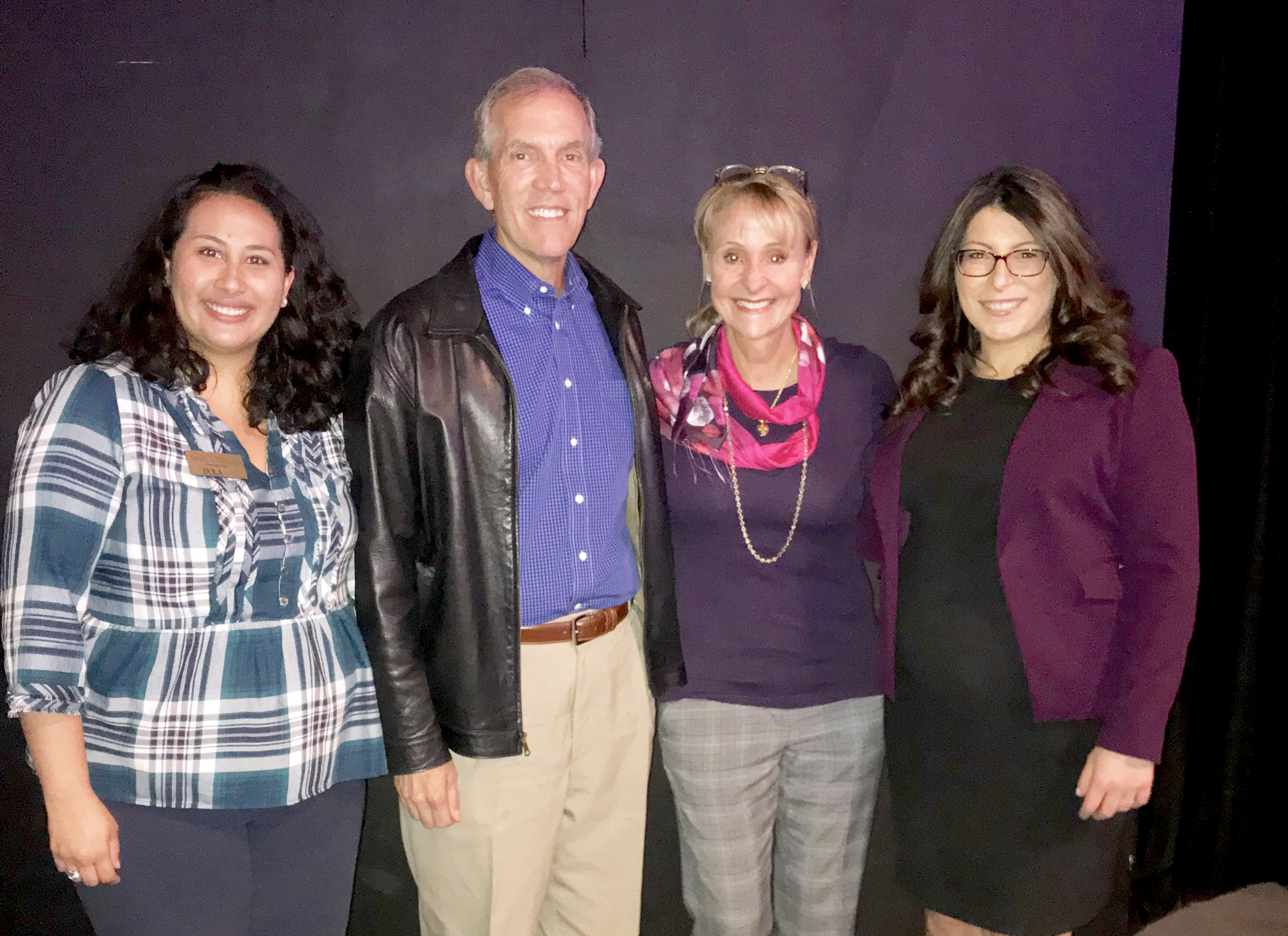 Jacksonville Women Lawyers Association President-elect Sarah Mannion, 1st District Court of Appeal Judge Scott Makar, attorney Nancy Hogshead-Makar and JWLA President Jamie Karpman at the private screening of “The Judge.