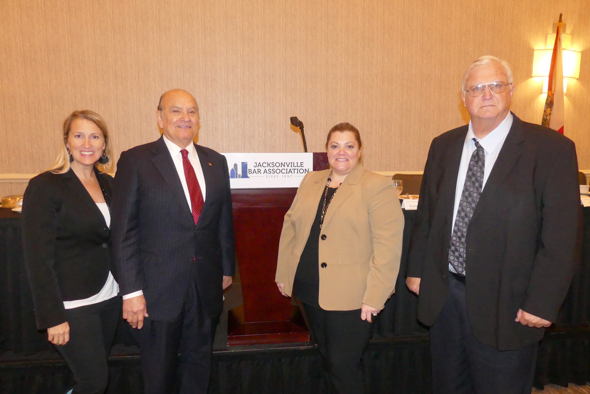 From left, Circuit Judge Katie Dearing, president of the Jacksonville Bar Association; Ken Katsaris; Elizabeth Ferguson, JBA president-elect and  George Dekle Sr.