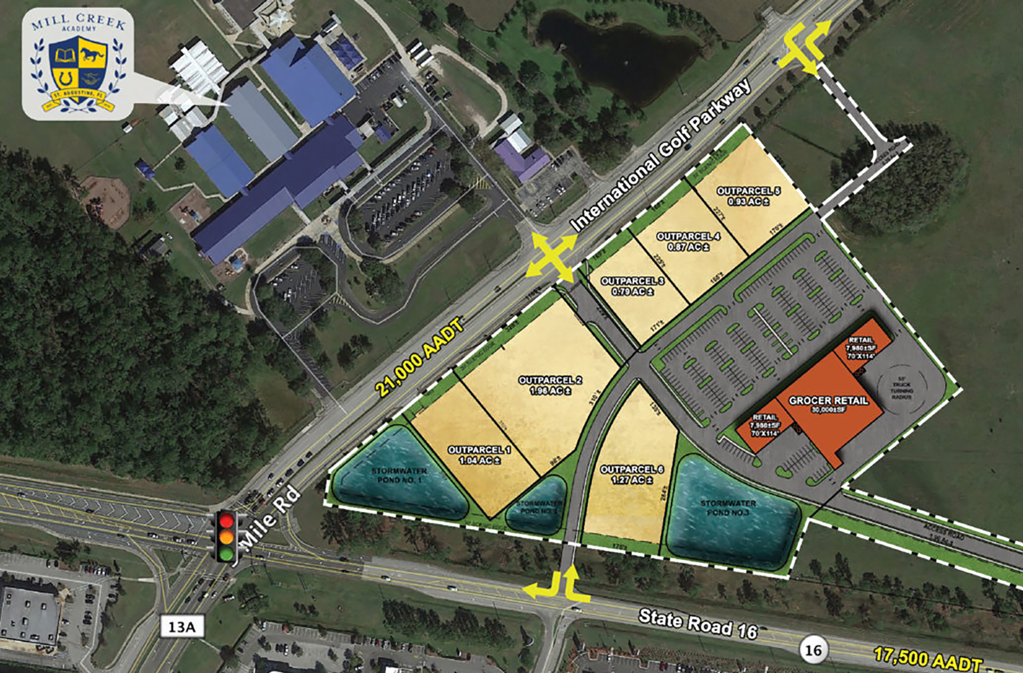 A site plan for the Shoppes at World Commerce Center show a grocery retail store at northeast International Golf Parkway and Florida 16. St. Johns County documents indicate it will be a Publix GreenWise Market.