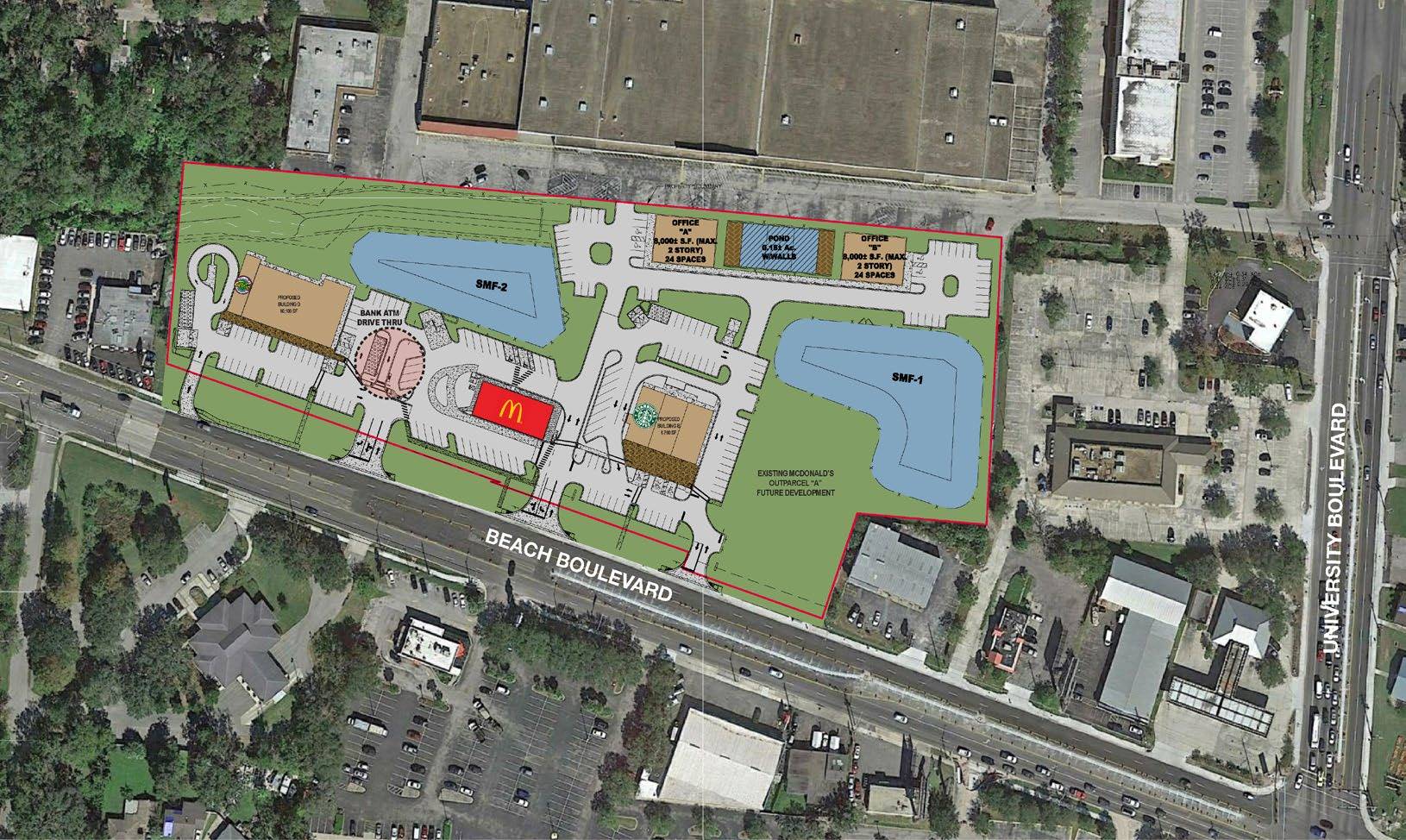 Hallmark Partners is developing Boulevard Crossing on the parking lot in front of the closed Kmart at Beach and University boulevards. The Kmart is not part of the project.