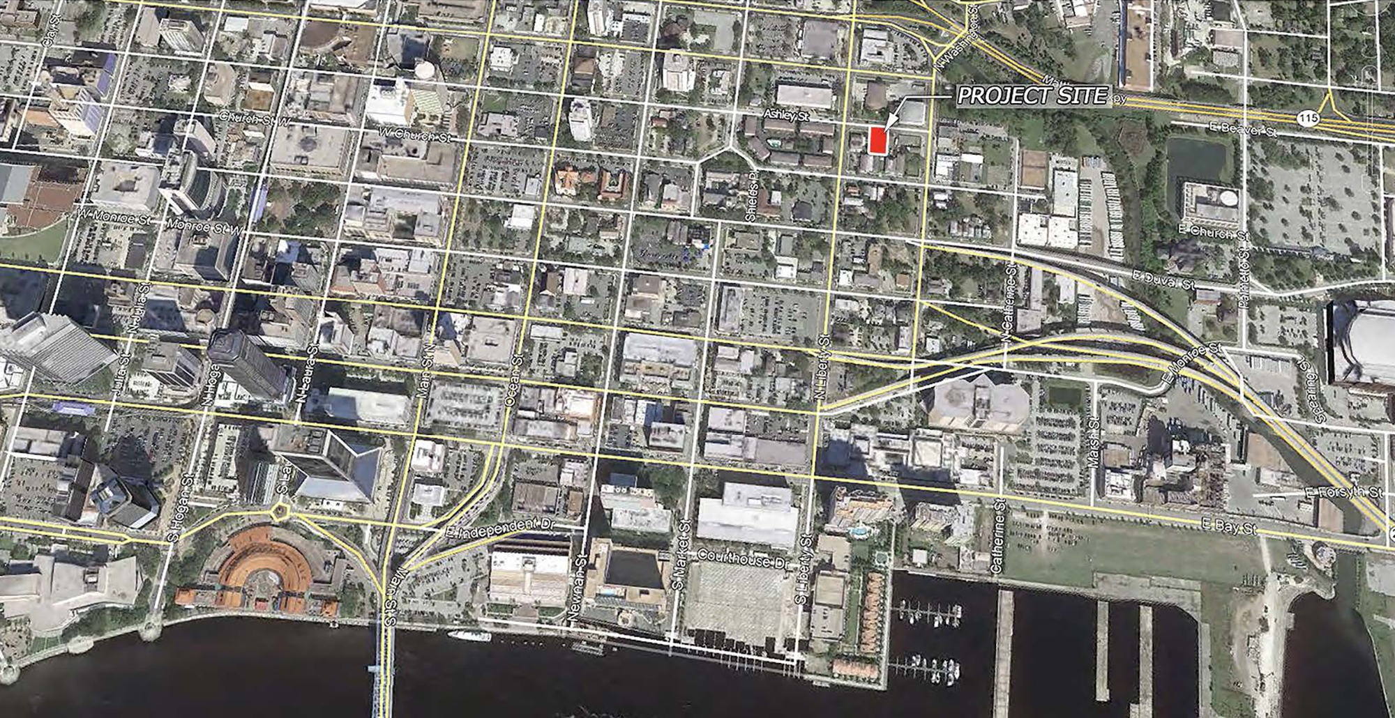 The project is in the Cathedral District of Downtown Jacksonville.