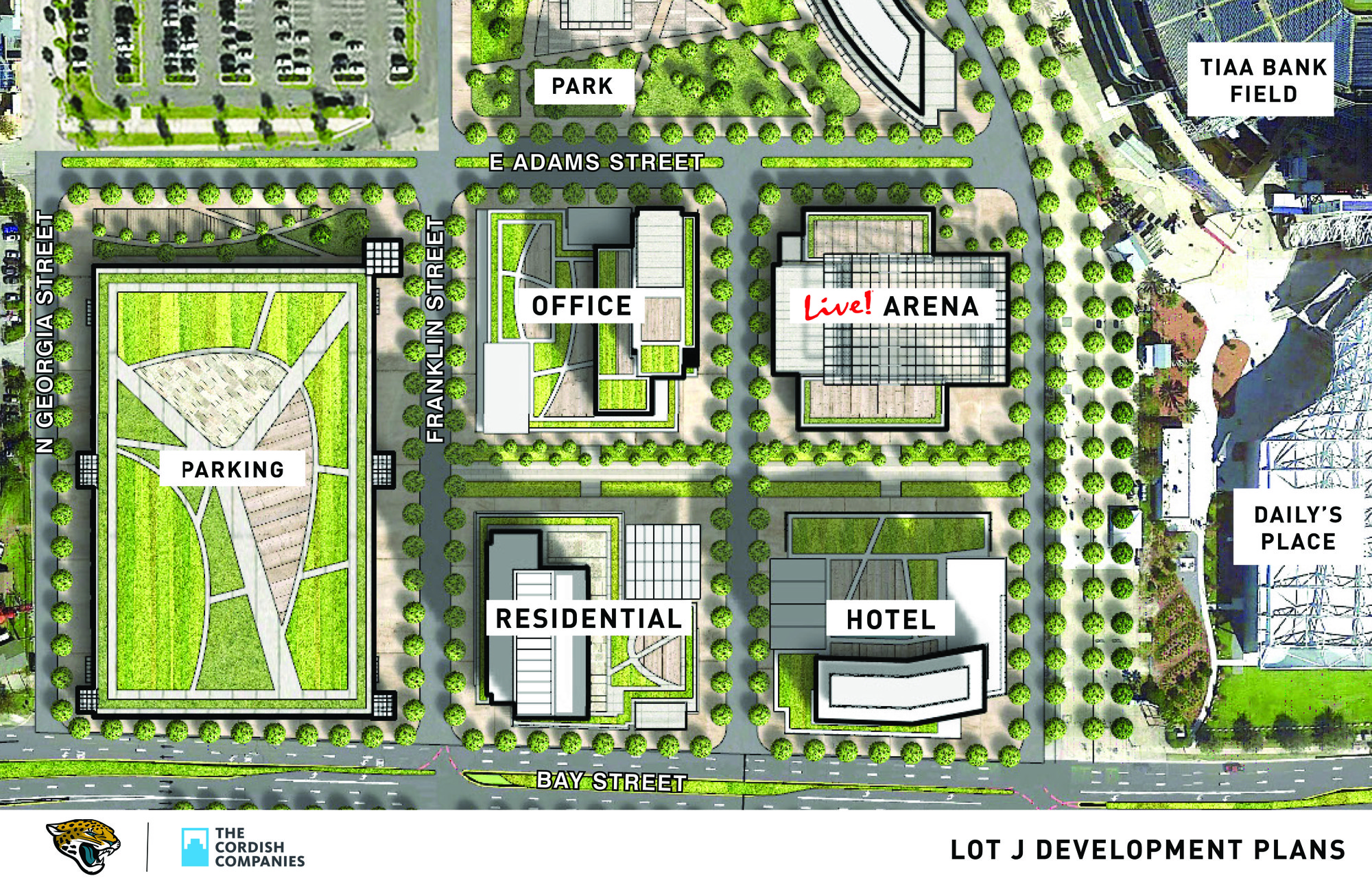 The Jaguars showed this site plan for the Lot J development at the State of the Franchise presentation.