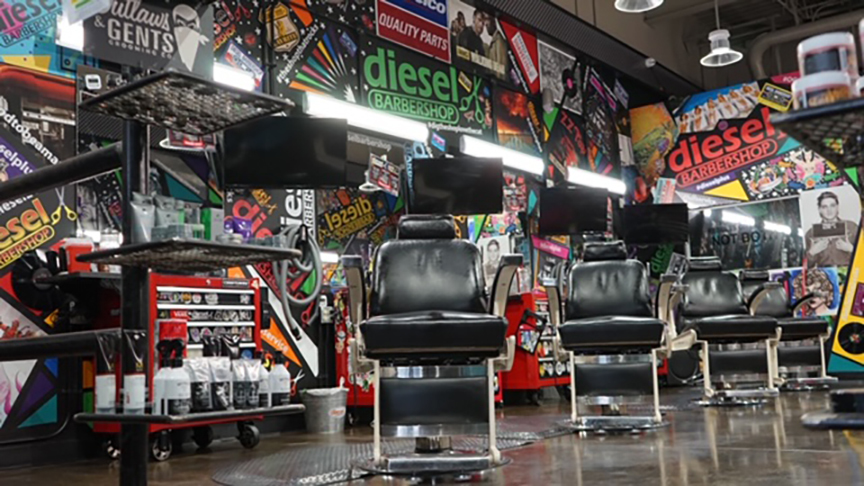 Diesel Barbershop will feature 10 barber chairs, with a large TV at every station.