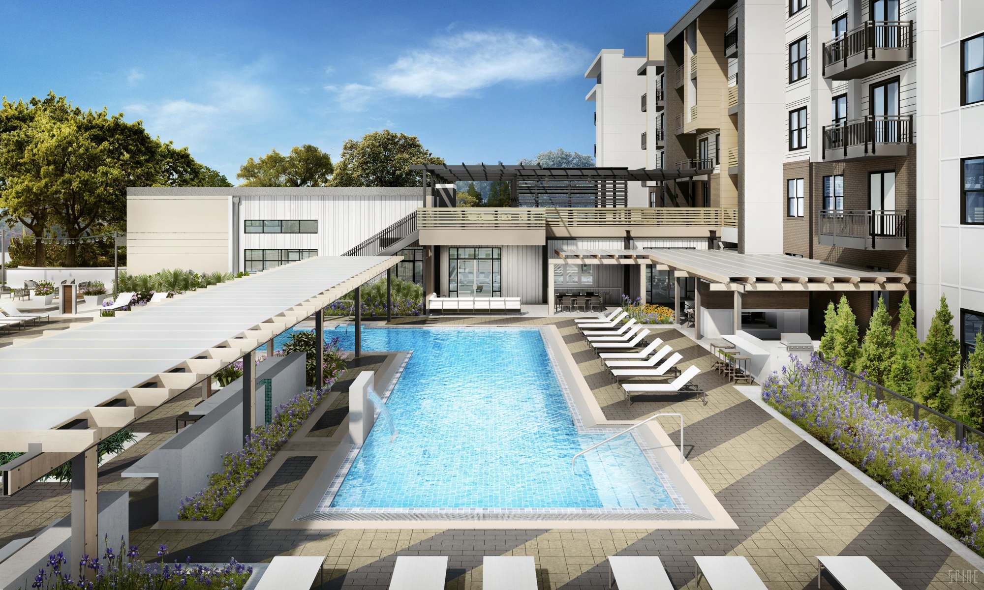 The pool area at JTB Luxury Apartments.