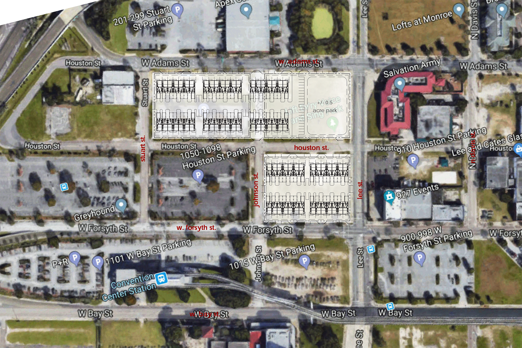 Vestcor is seeking eight parcels of vacant city-owned property on West Adams, Johnson, Lee and West Forsyth Streets.