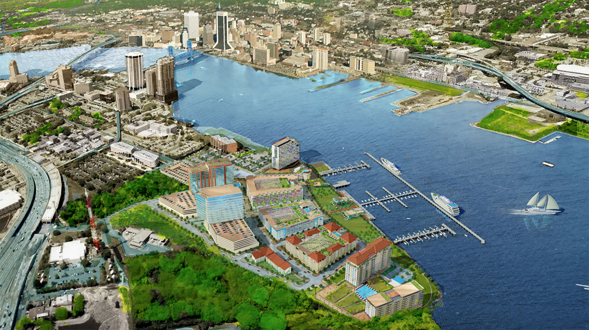 An artist's rendering of The District on the Downtown Jacksonville Southbank.